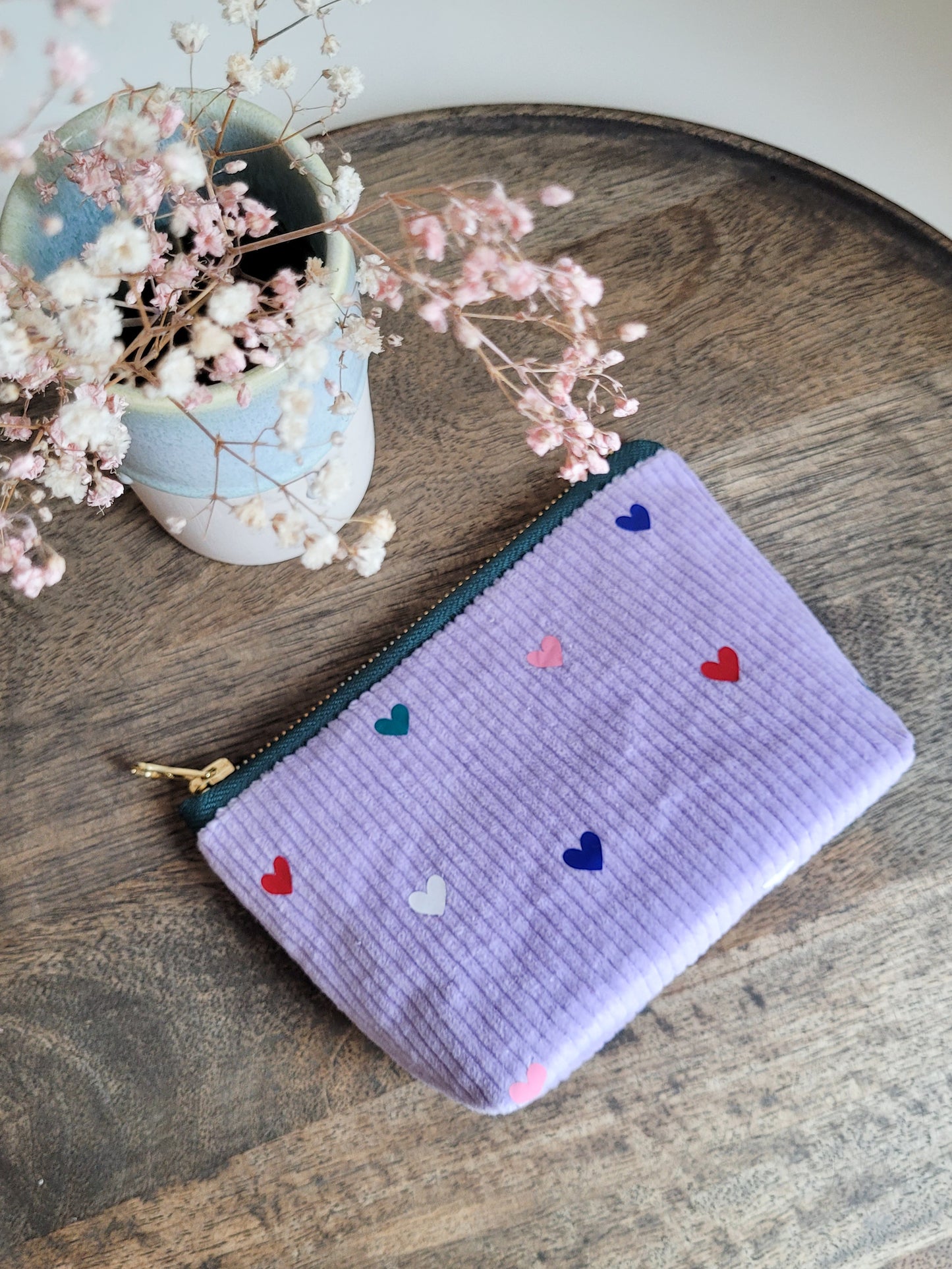Kosmetiktasche mit bunten Herzen mit Zipper - Größe 15x10 cm