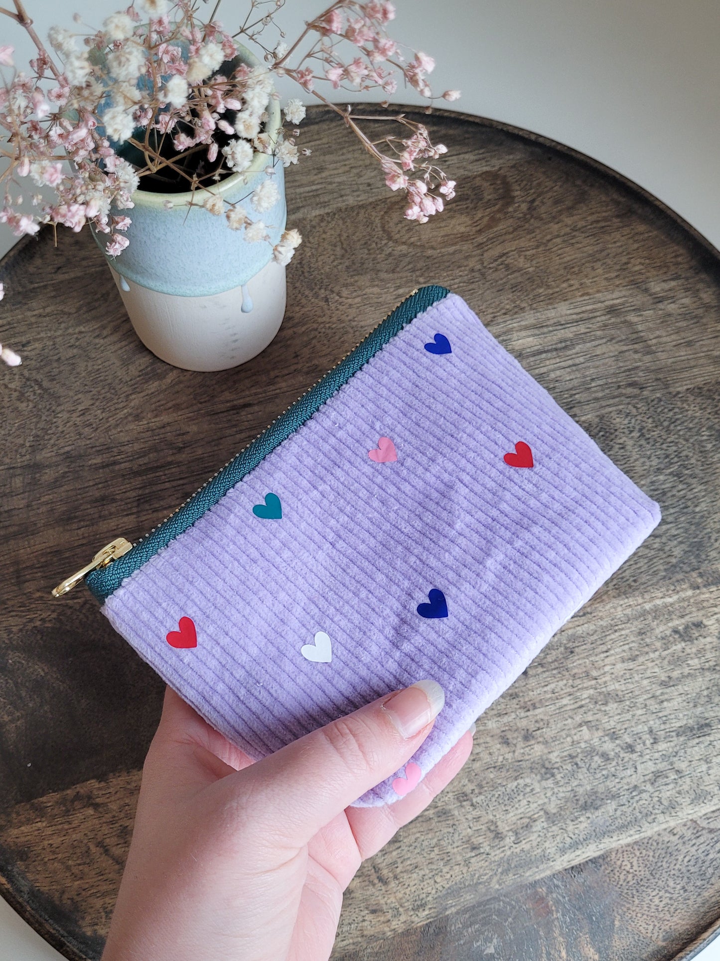 Kosmetiktasche mit bunten Herzen mit Zipper - Größe 15x10 cm