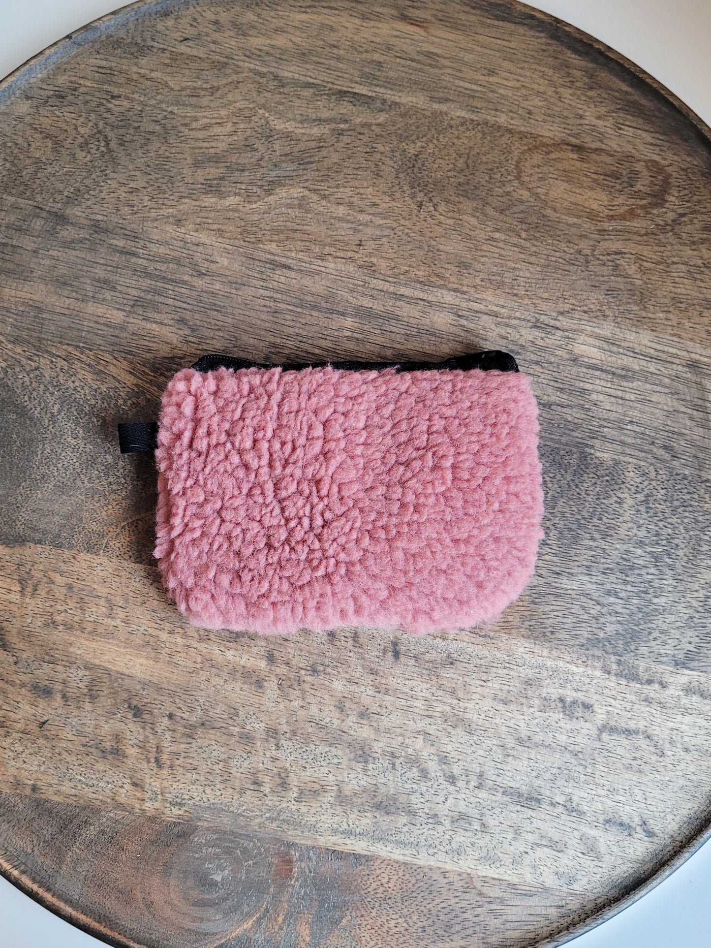 Altrosa Teddyfell Täschchen mit Zipper - Größe 14x9 cm