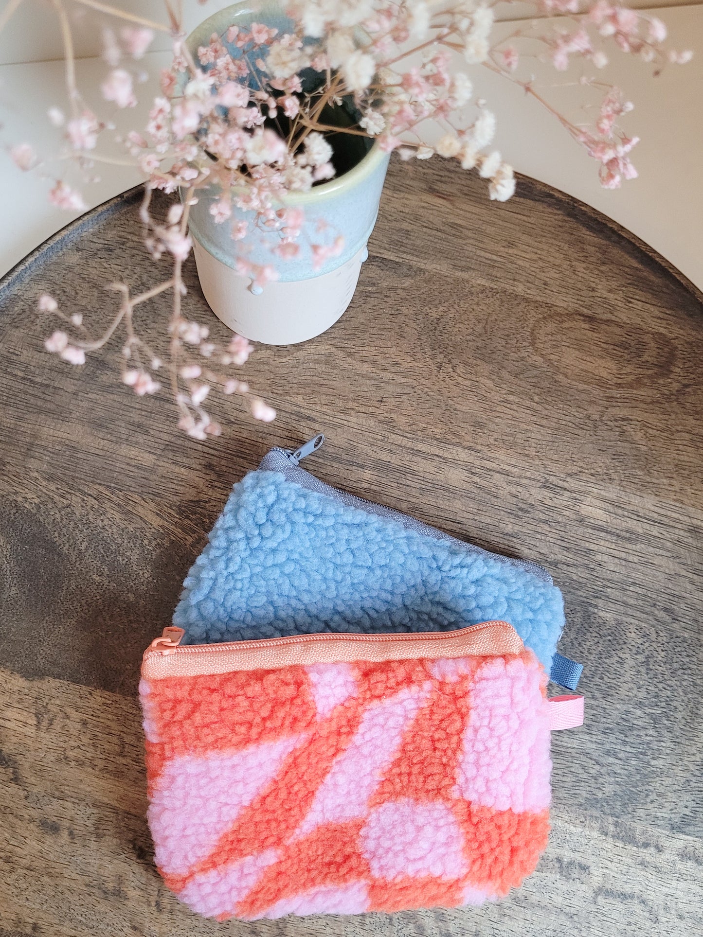 Altrosa Teddyfell Täschchen mit Zipper - Größe 14x9 cm