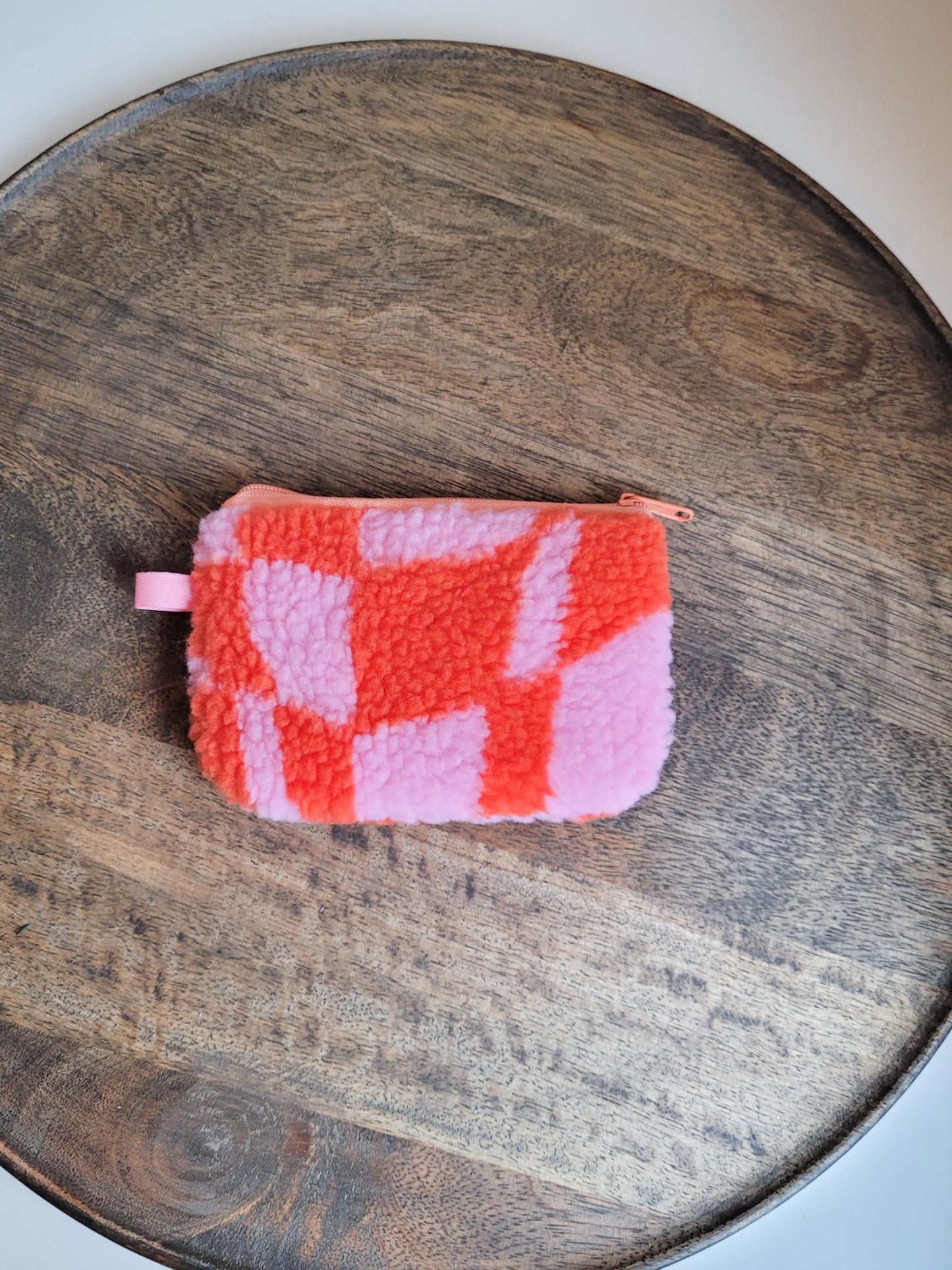 Rosa/Orange Teddyfell Täschchen mit Zipper - Größe 14x9 cm