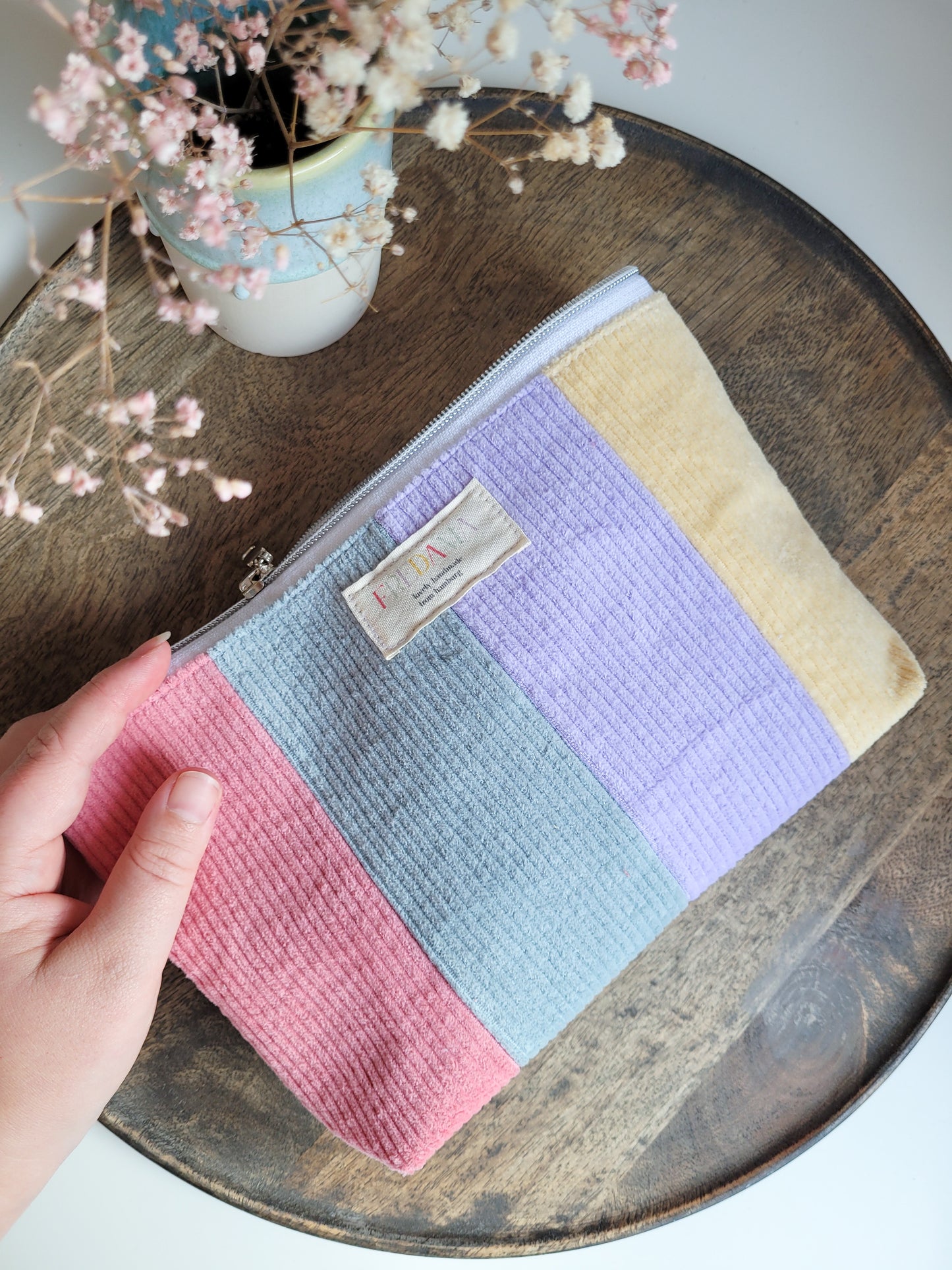 Retro Cord-Kosmetiktasche bunt mit Zipper