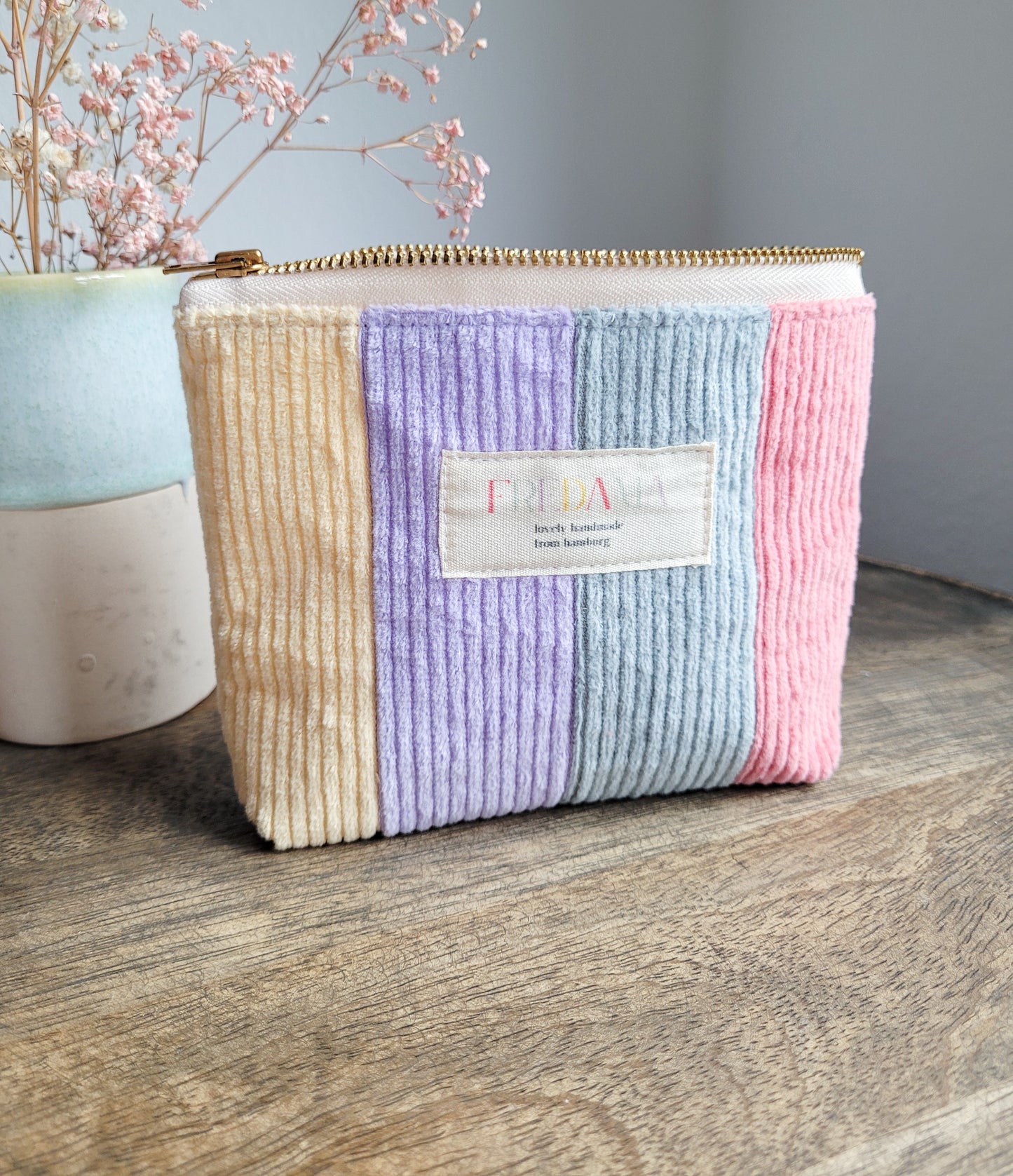 Retro Cord-Kosmetiktasche bunt mit Zipper