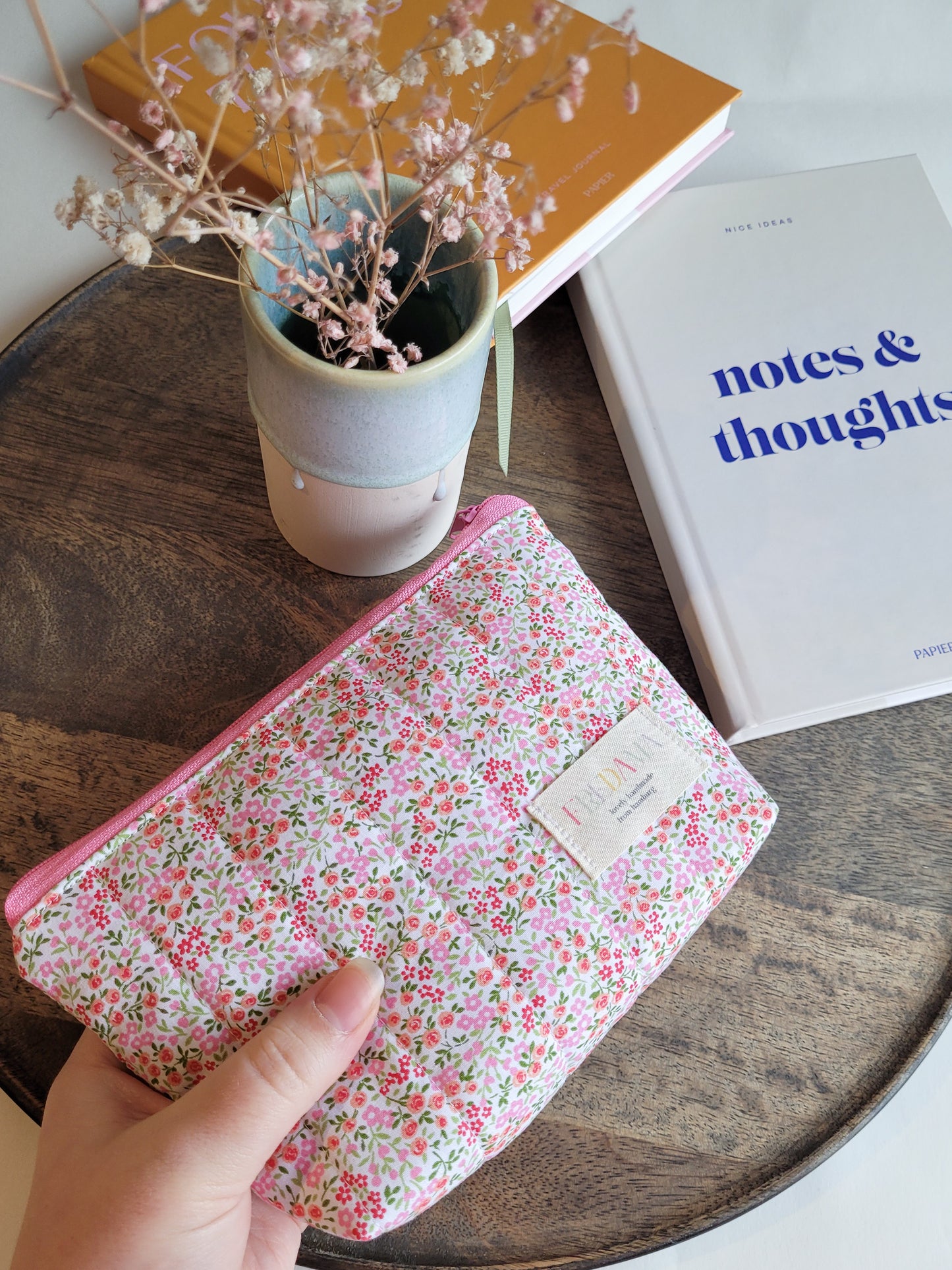 gesteppte Kulturtasche Blumenmuster mit Zipper