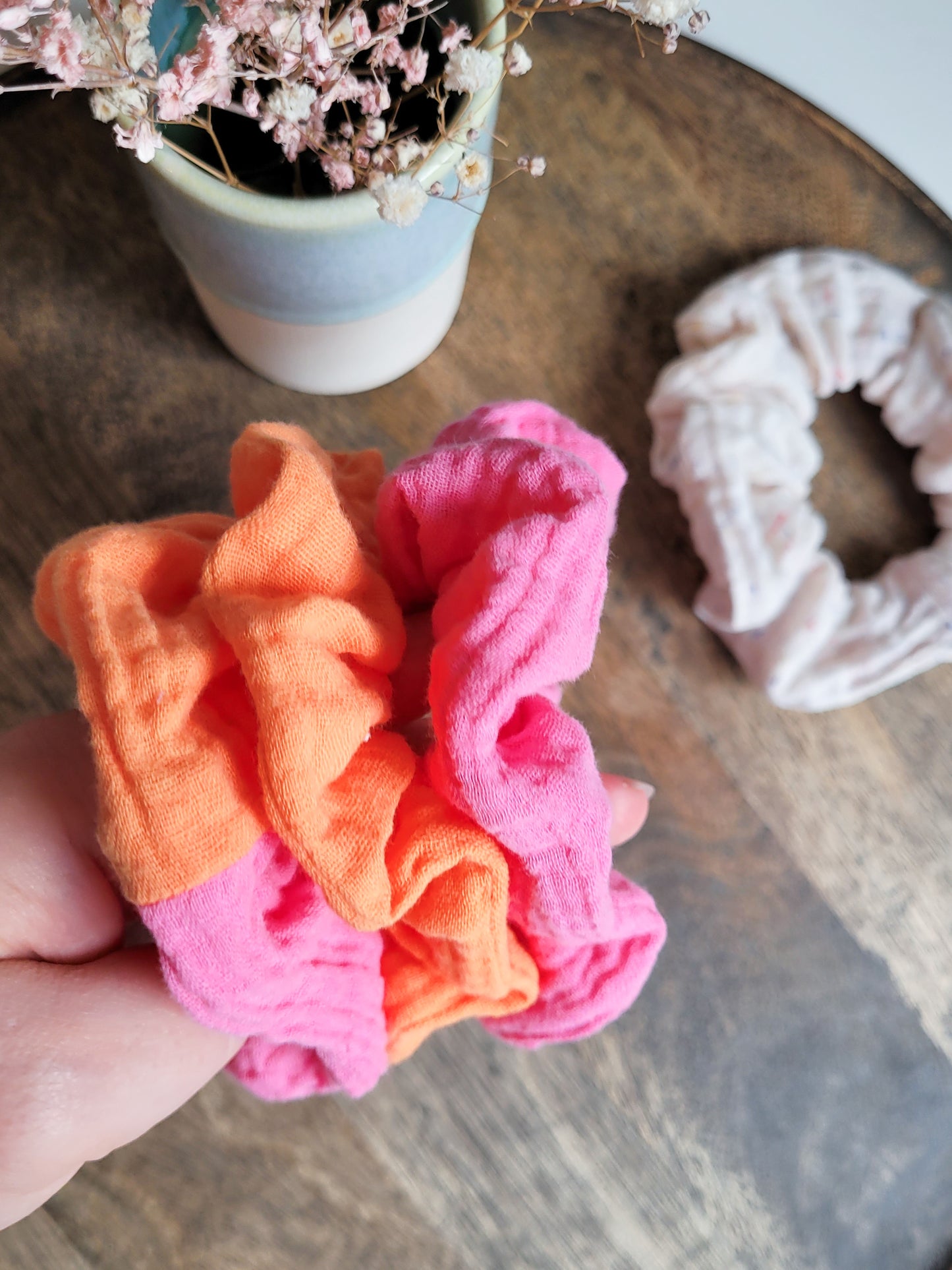 Musselin Scrunchie Pink / Orange - Groß