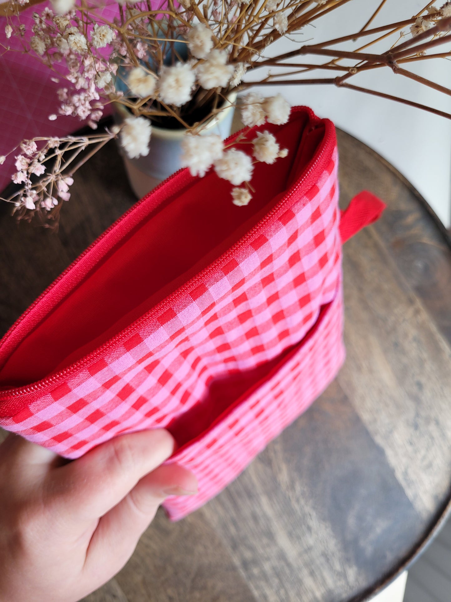 E-Reader aus rot/pinkem karierten Seersucker, E-Book Hülle