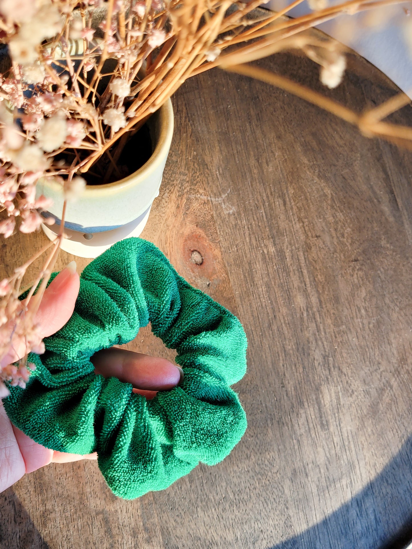 Frottee Scrunchies in Grün und Pink - mini und Groß
