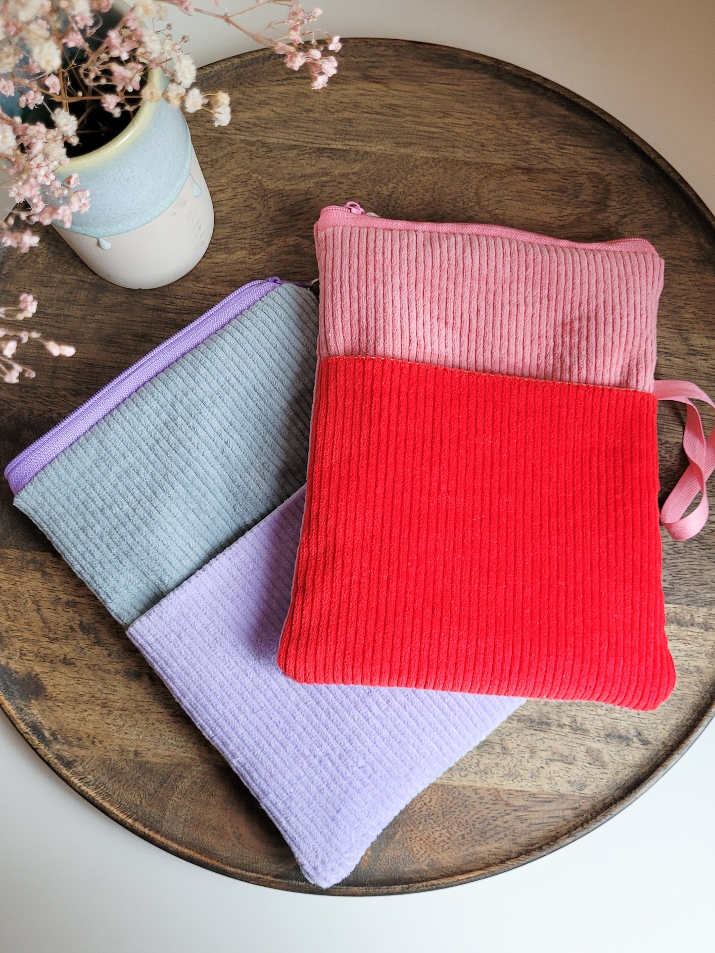 E-Reader Tasche aus Cord in Pink & Rot, E-Book Hülle