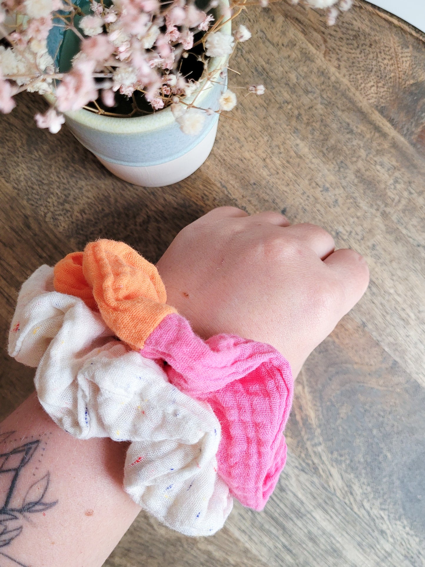 Musselin Scrunchie Pink / Orange - Groß