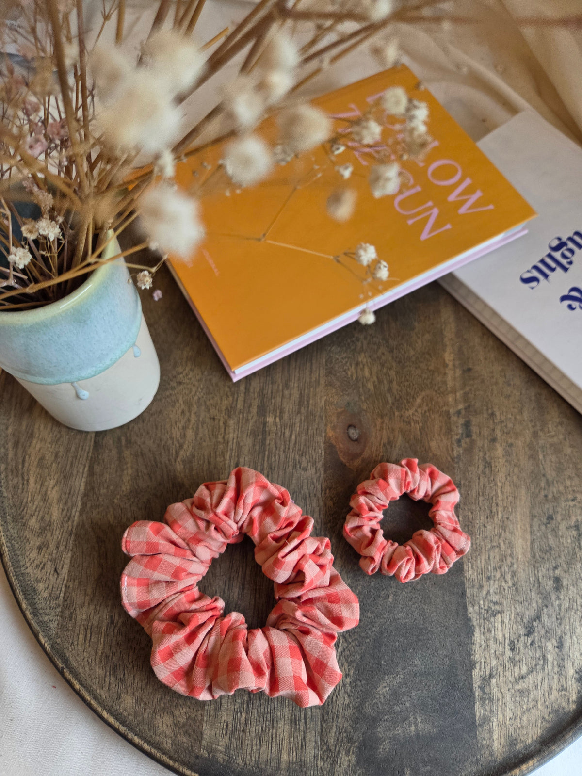 Herbst Scrunchies, orange kariert, groß und mini
