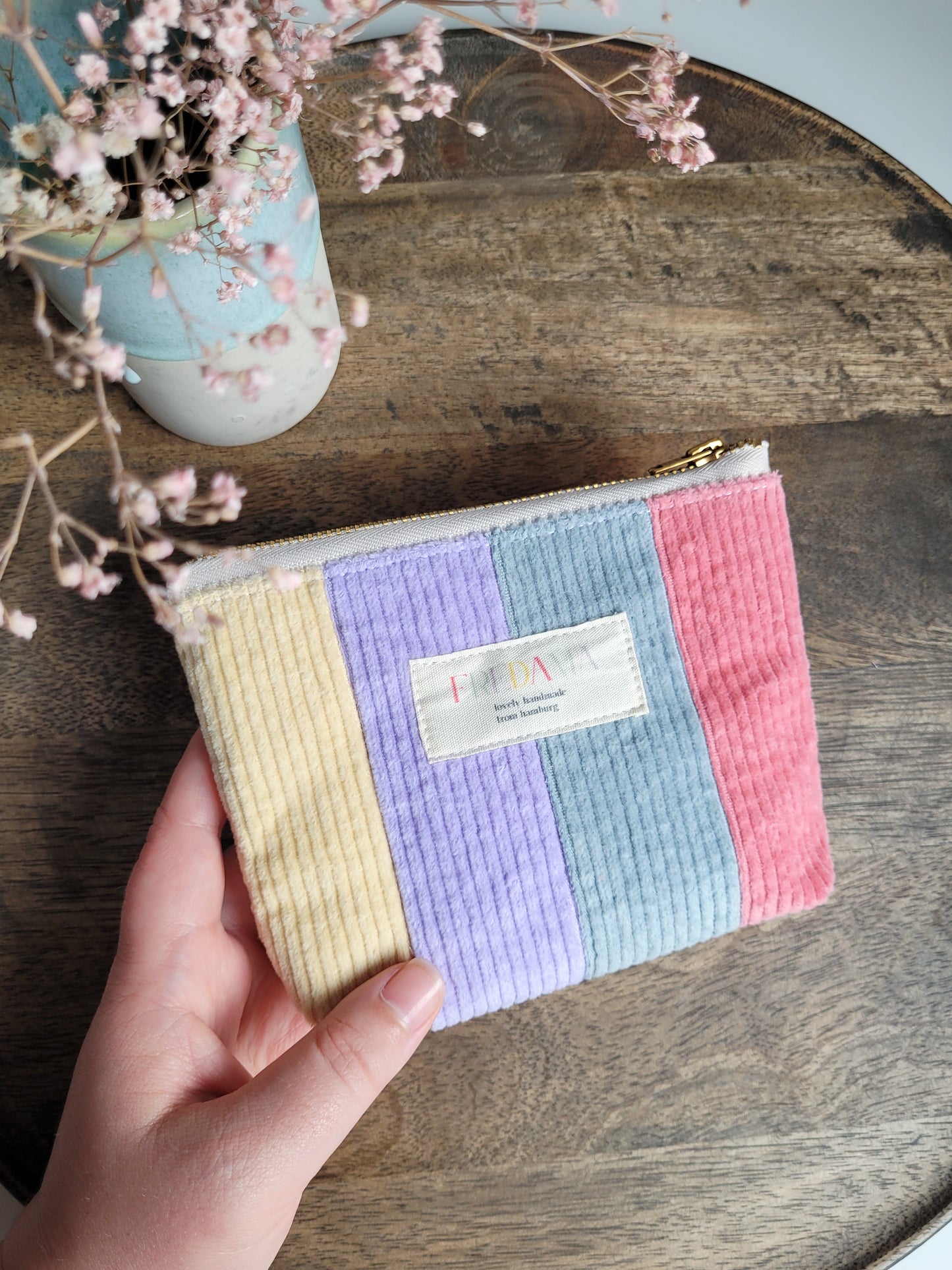 Retro Cord-Kosmetiktasche bunt mit Zipper