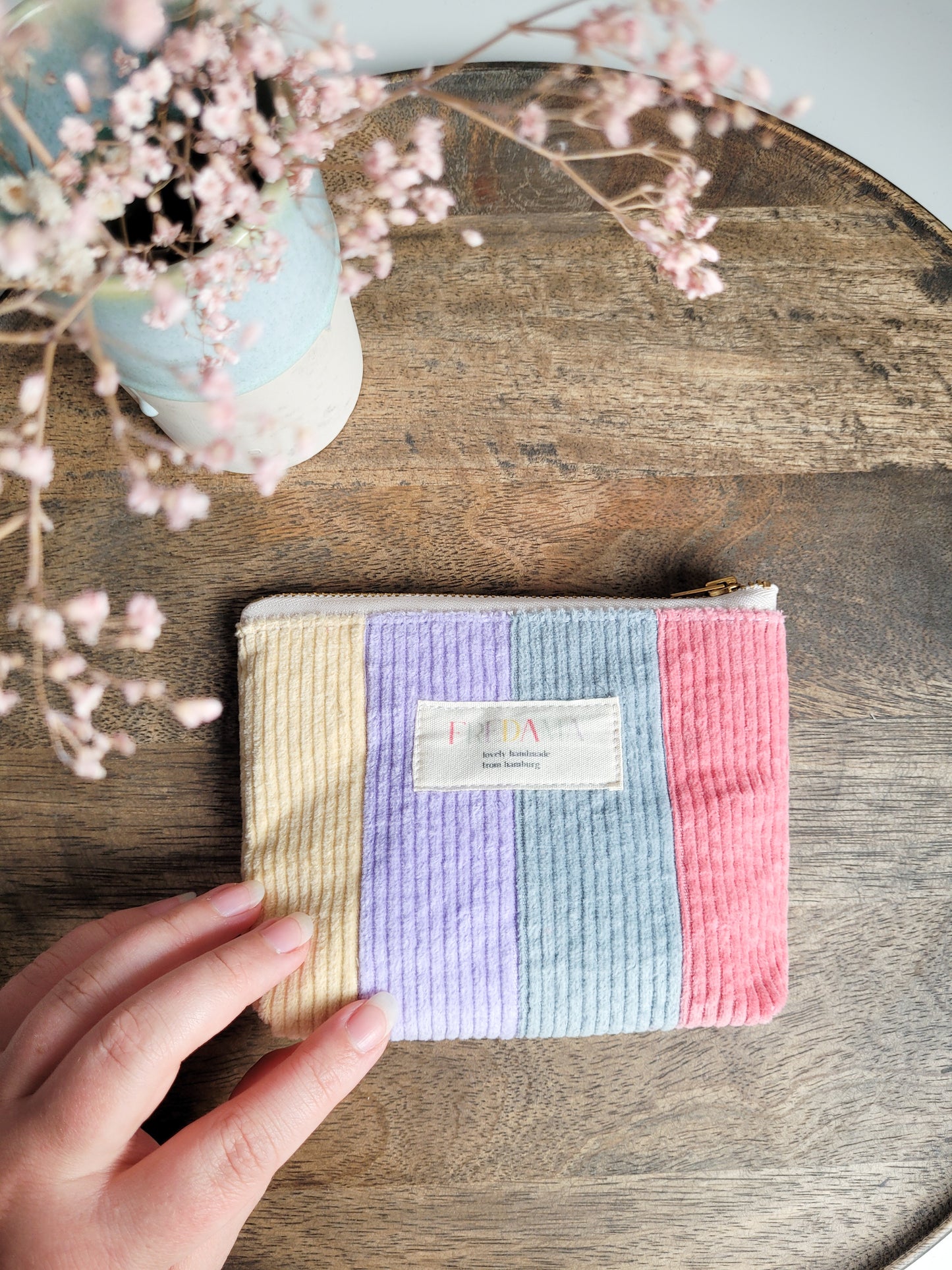 Retro Cord-Kosmetiktasche bunt mit Zipper