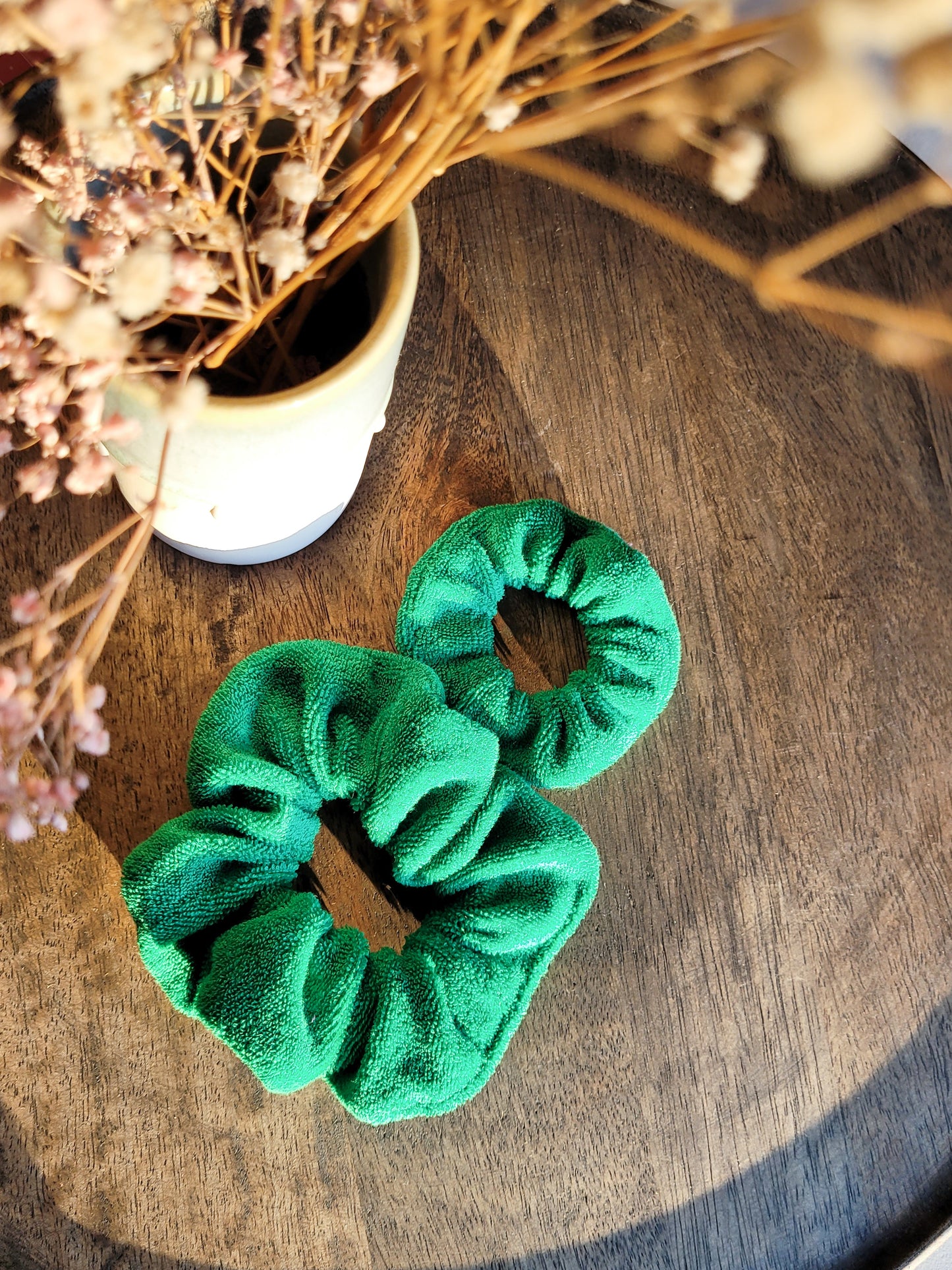 Frottee Scrunchies in Grün und Pink - mini und Groß