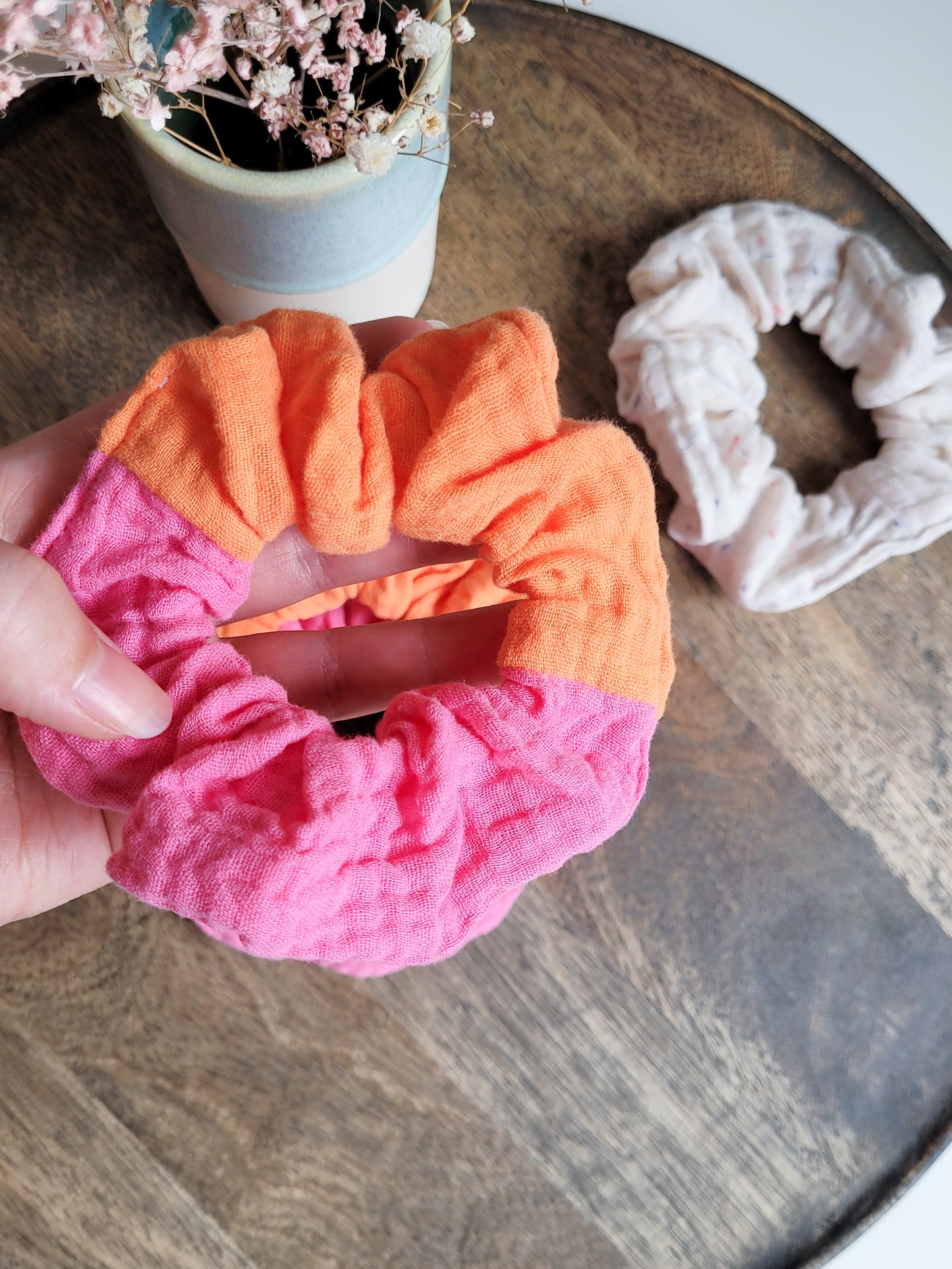 Musselin Scrunchie Pink / Orange - Groß