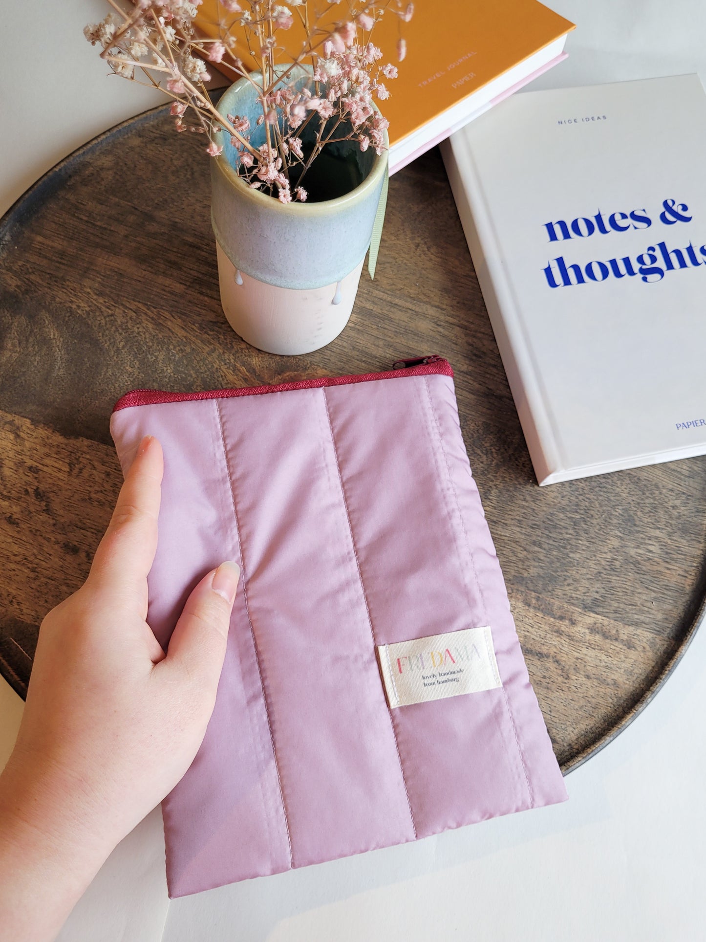 E-Reader Tasche aus Steppstoff in Altrosa, wasserdichte E-Book Hülle
