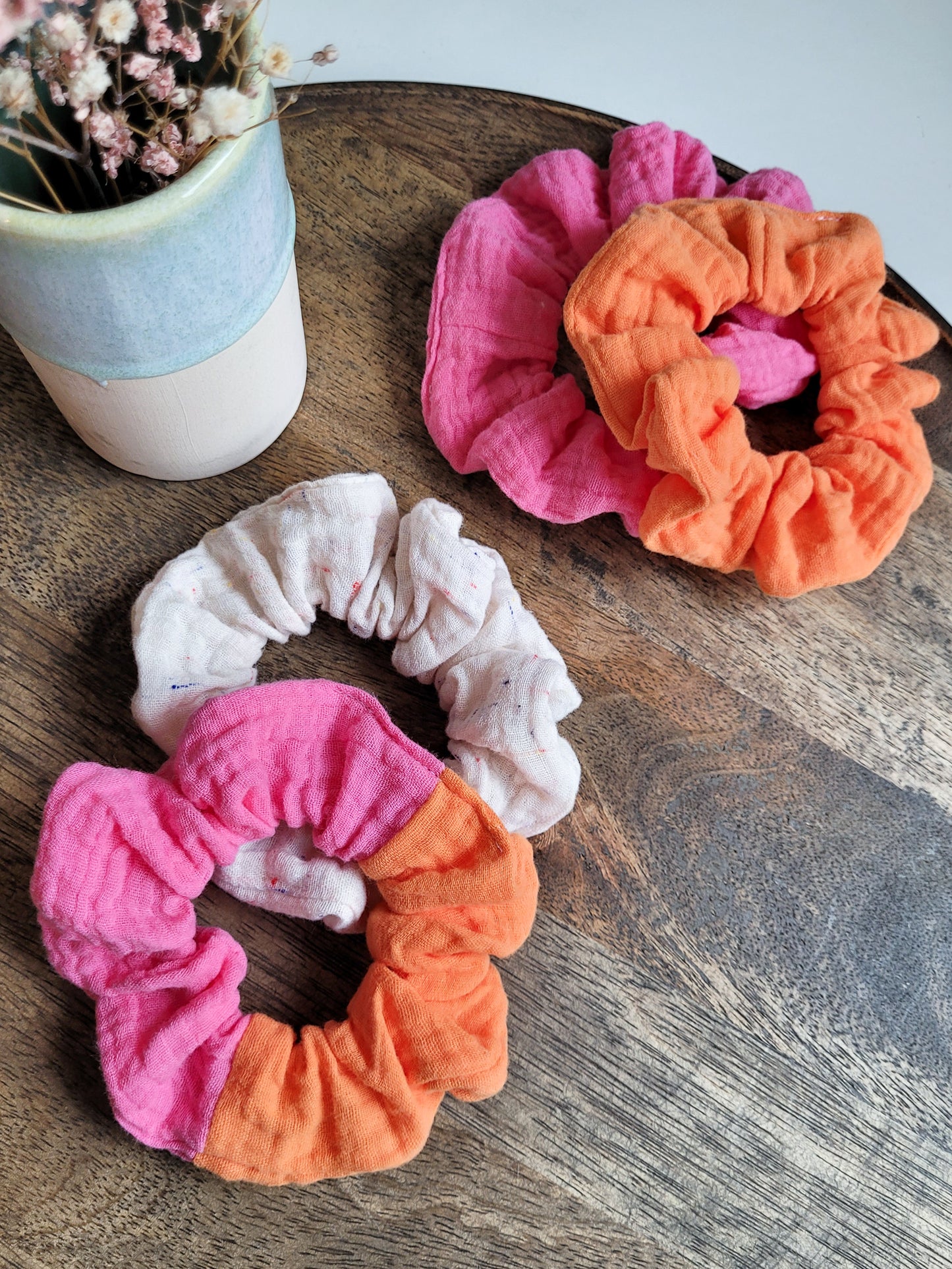 Musselin Scrunchie Pink / Orange - Groß