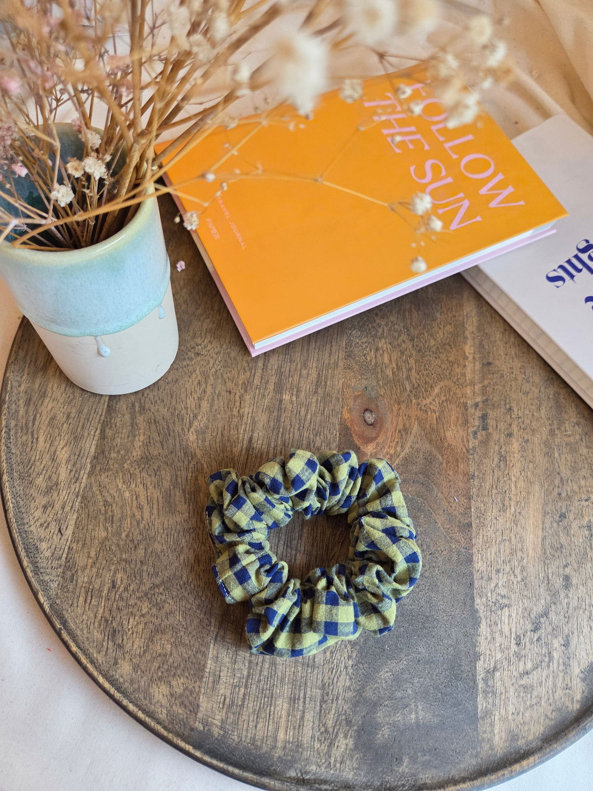 Herbst Scrunchies, grün/blau kariert, groß und mini