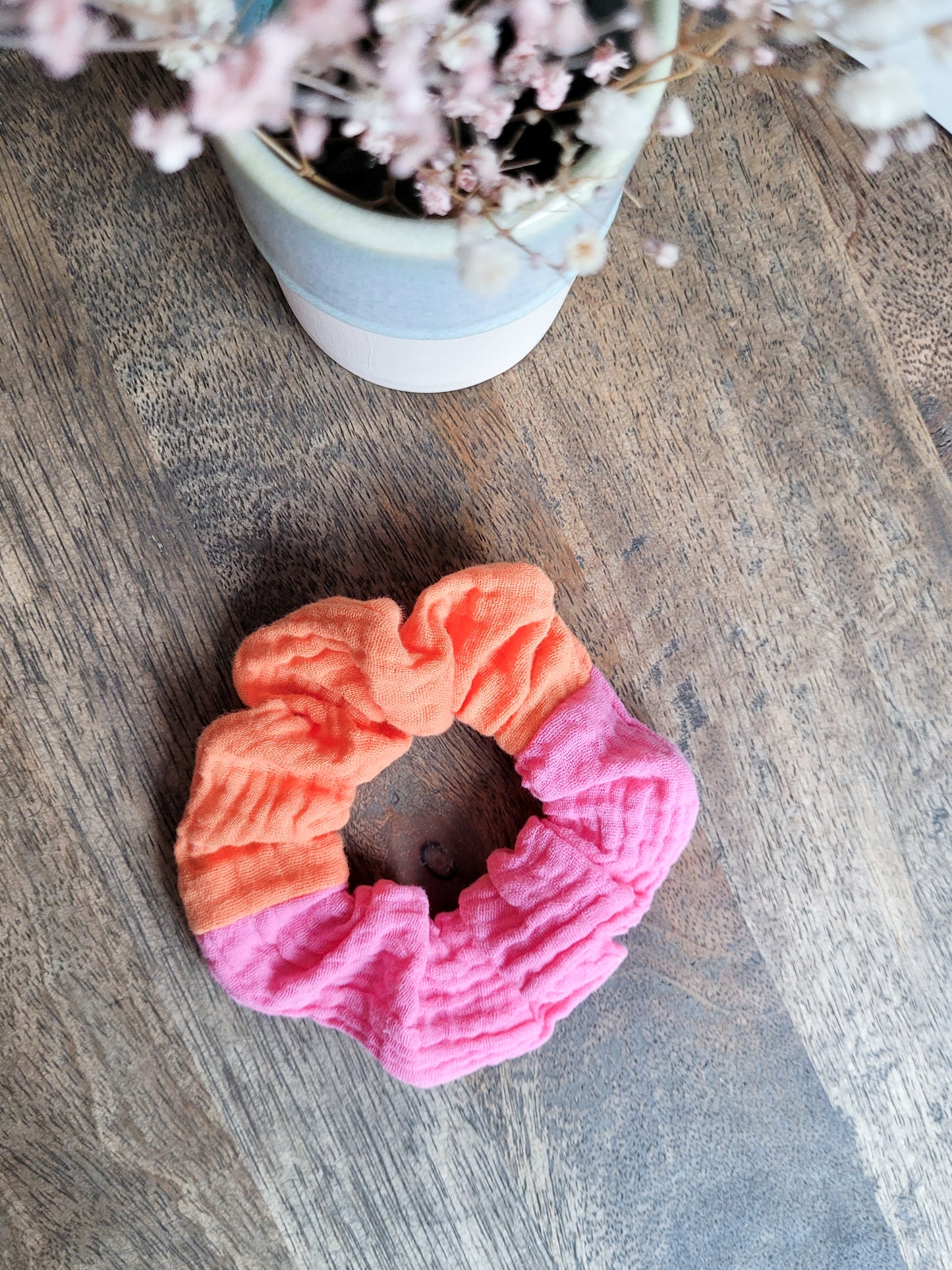 Musselin Scrunchie Pink / Orange - Groß