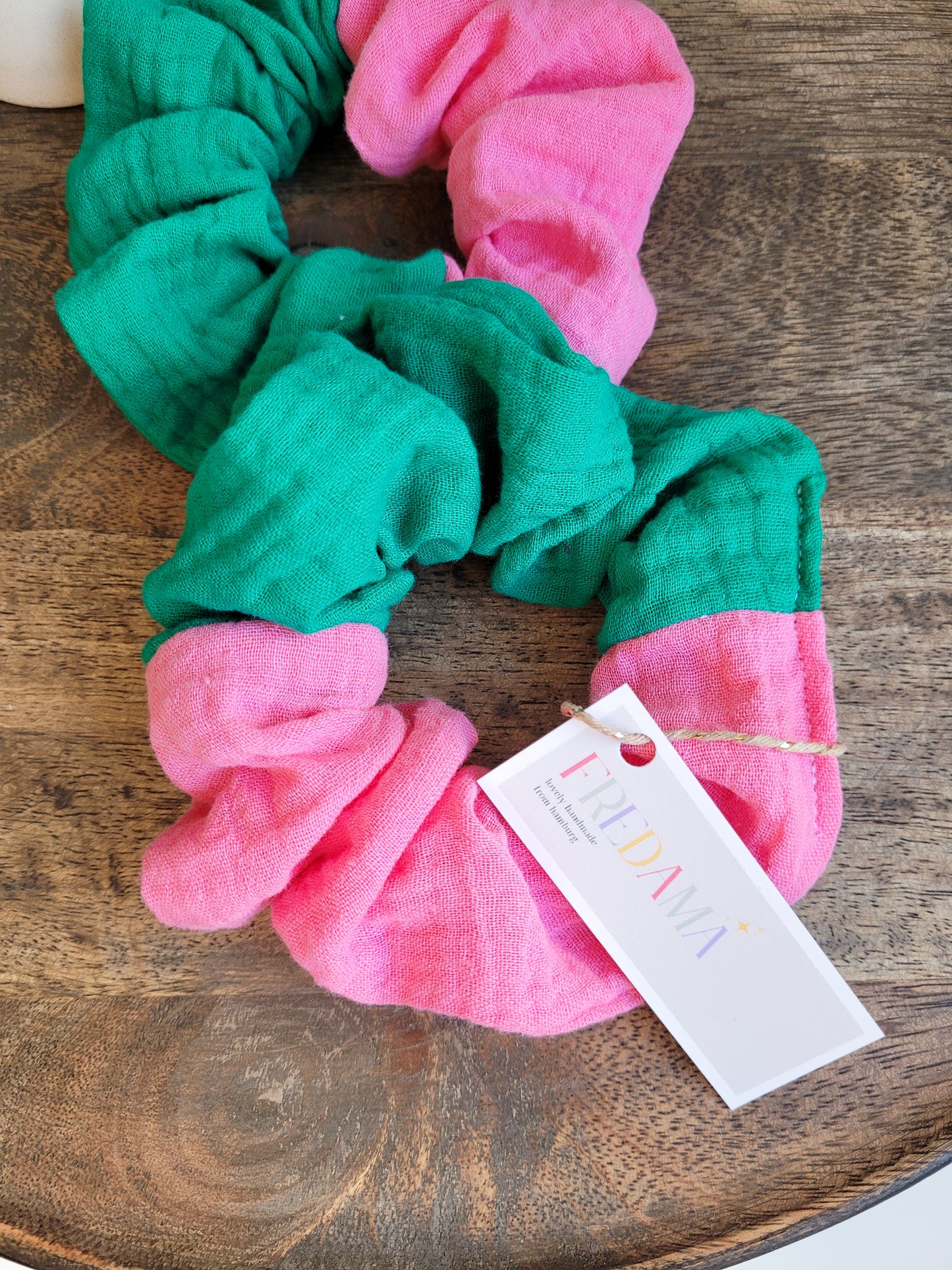 Musselin Scrunchie Pink / Grün - Groß