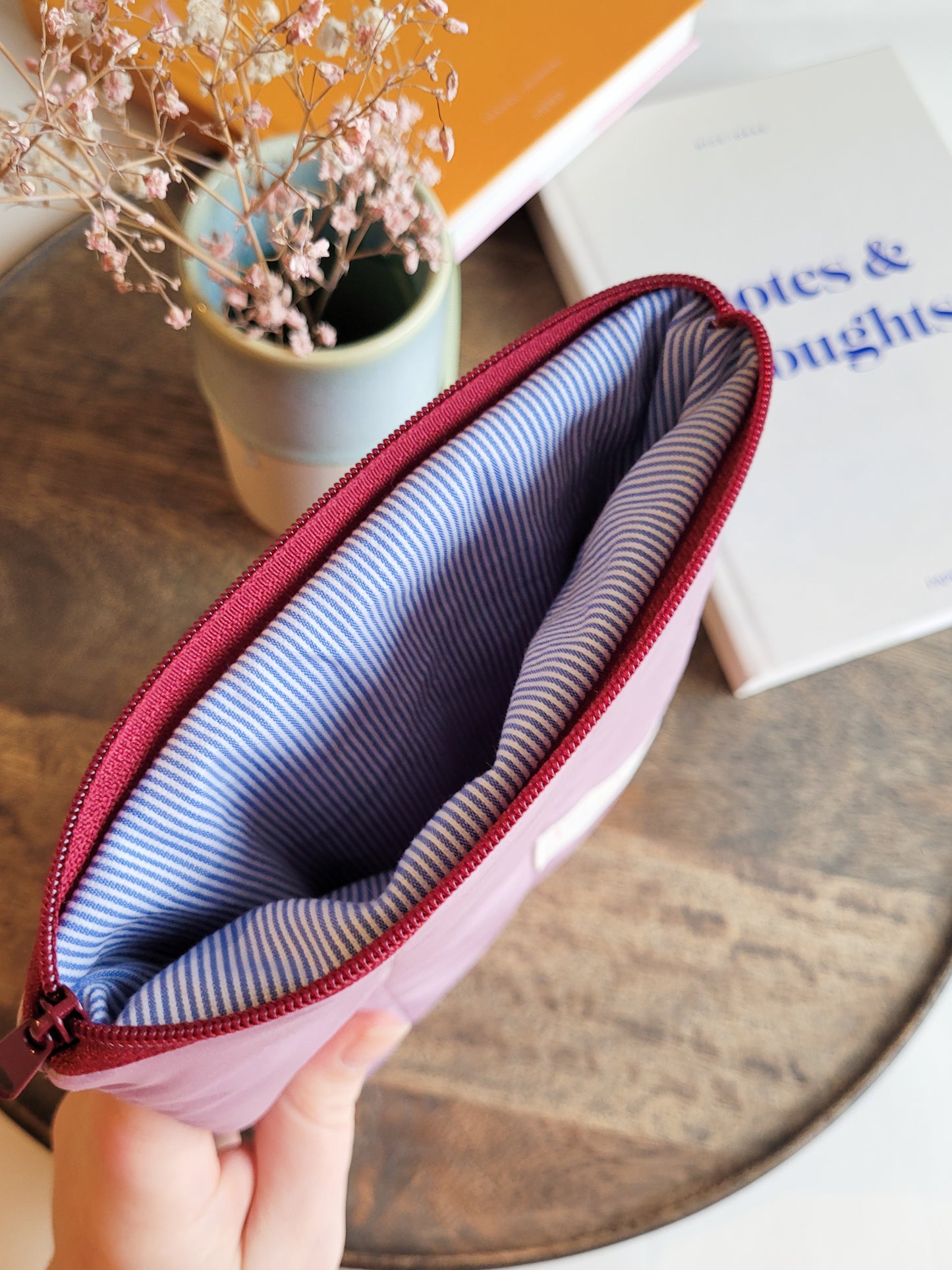 E-Reader Tasche aus Steppstoff in Altrosa, wasserdichte E-Book Hülle