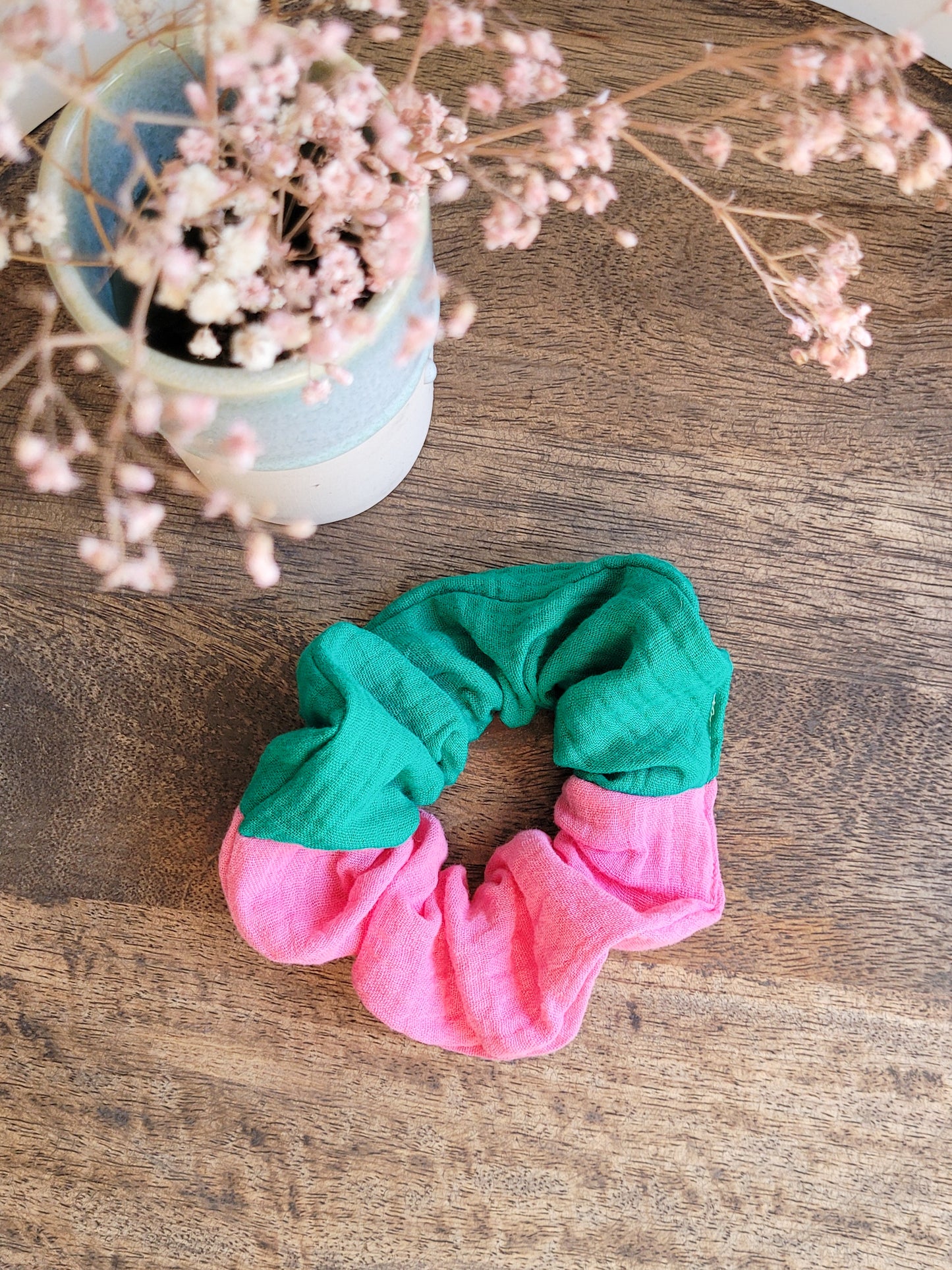 Musselin Scrunchie Pink / Grün - Groß