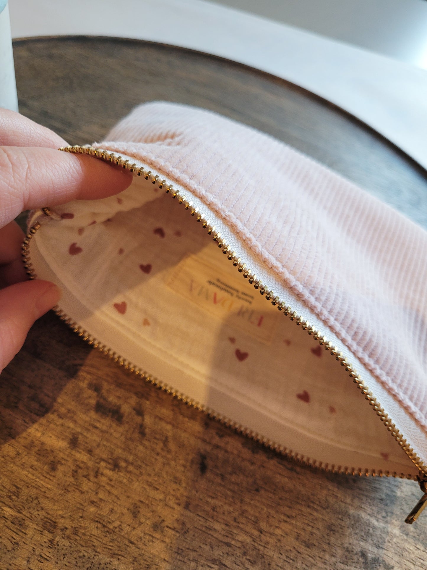 mittelgroße Cord Pouch in rosa mit Metall-Zipper - 20x13 cm