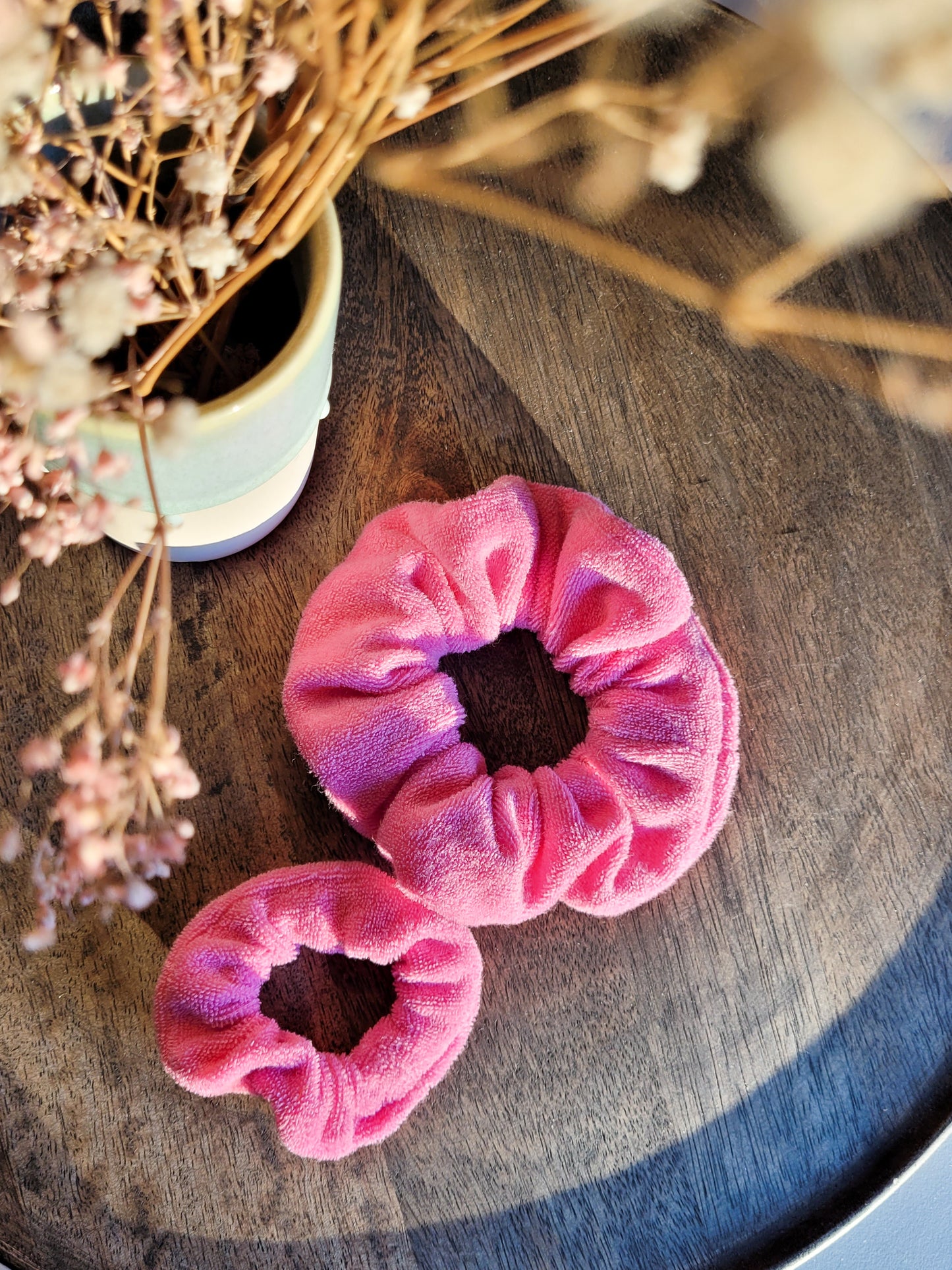 Frottee Scrunchies in Grün und Pink - mini und Groß