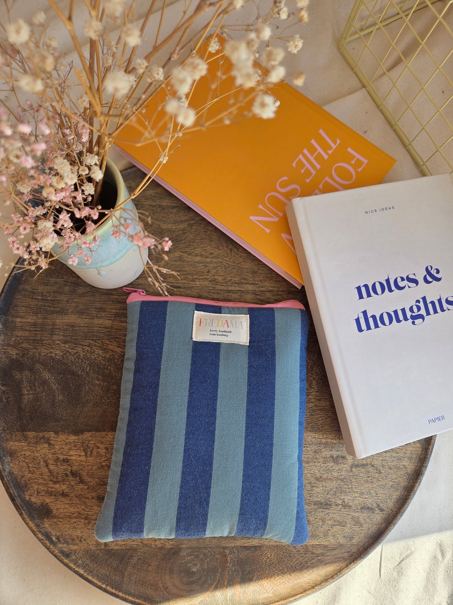 E-Reader / Laptop Tasche blaue Streifen, E-Book-Hülle mit Zipper, karierte / gestreifte Tasche für dein Notebook
