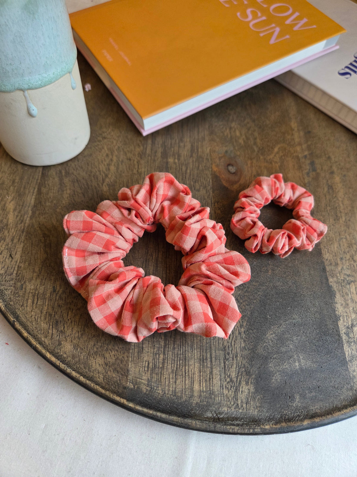 Herbst Scrunchies, orange kariert, groß und mini