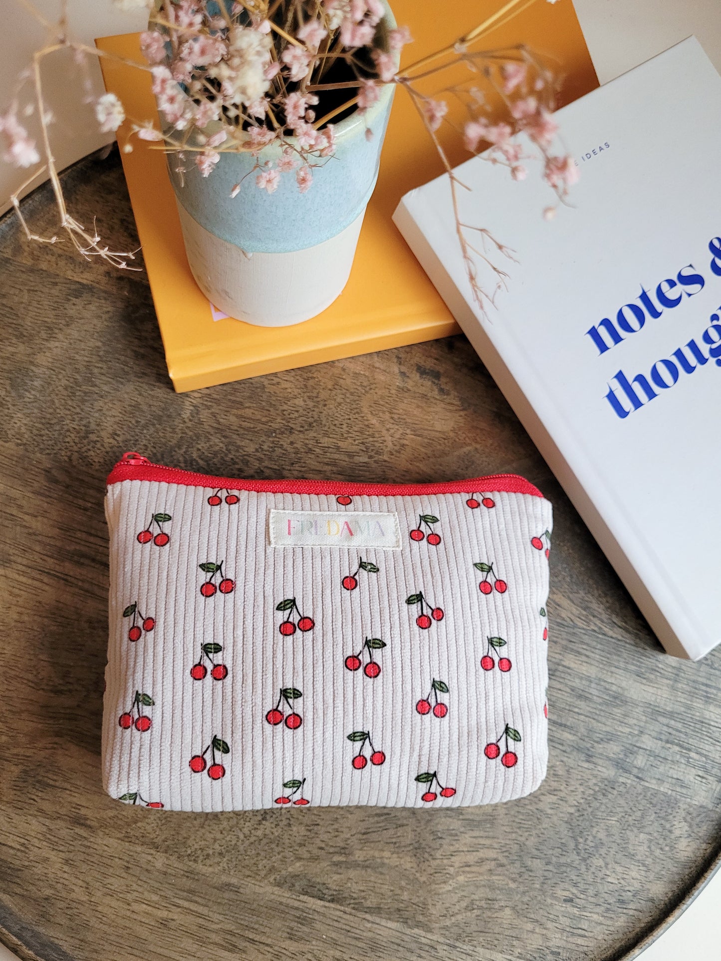 Kirschen Kosmetiktäschchen, Cord-Tasche mit Zipper, mehrere Größen