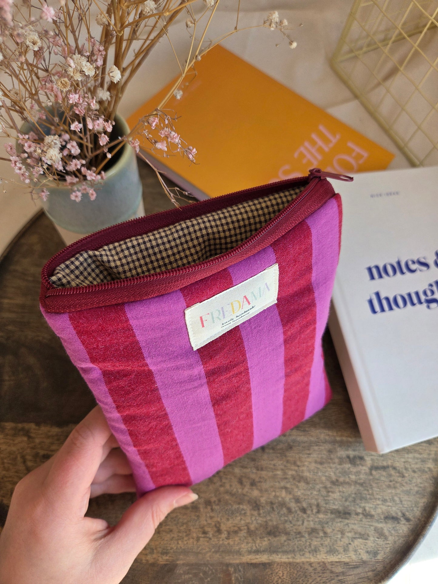 E-Reader / Laptop Tasche pinke Streifen, E-Book-Hülle mit Zipper, karierte / gestreifte Tasche für dein Notebook