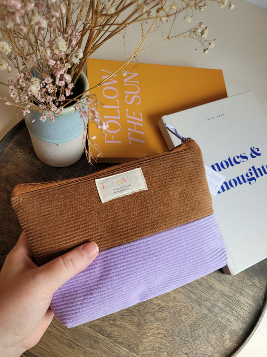Große lila/braun Cord Kosmetiktasche mit Zipper, Maße 20x13x4 cm
