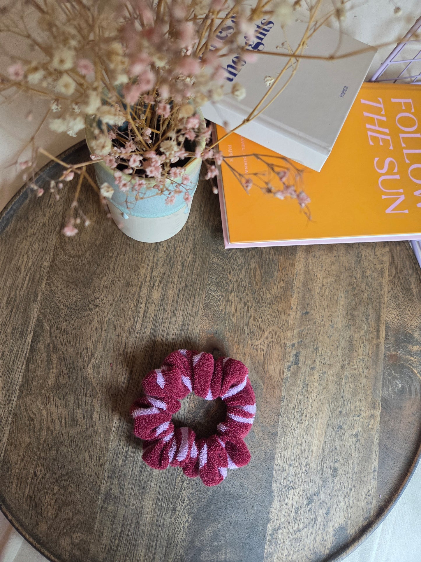Skinny Frottee Scrunchie, gestreifte Handtuch Haargummis