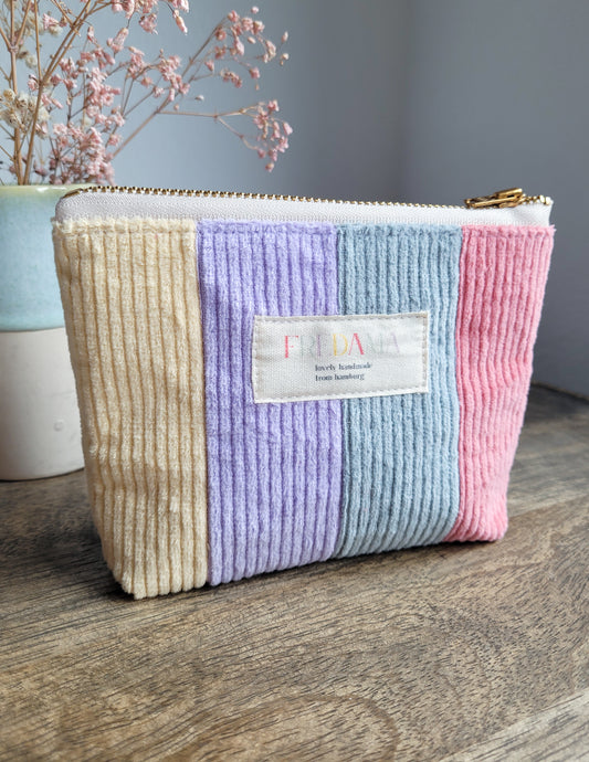 Retro Cord-Kosmetiktasche bunt mit Zipper