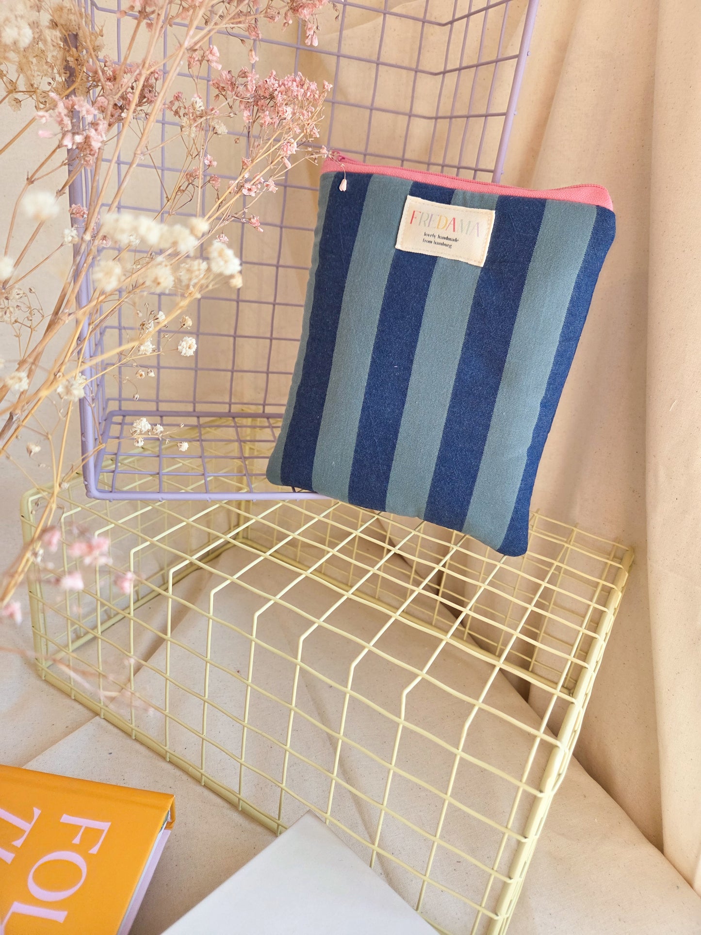 E-Reader / Laptop Tasche blaue Streifen, E-Book-Hülle mit Zipper, karierte / gestreifte Tasche für dein Notebook