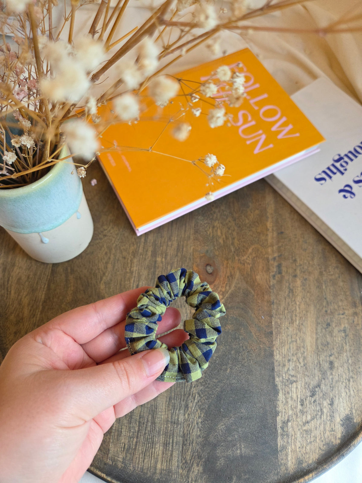 Herbst Scrunchies, grün/blau kariert, groß und mini