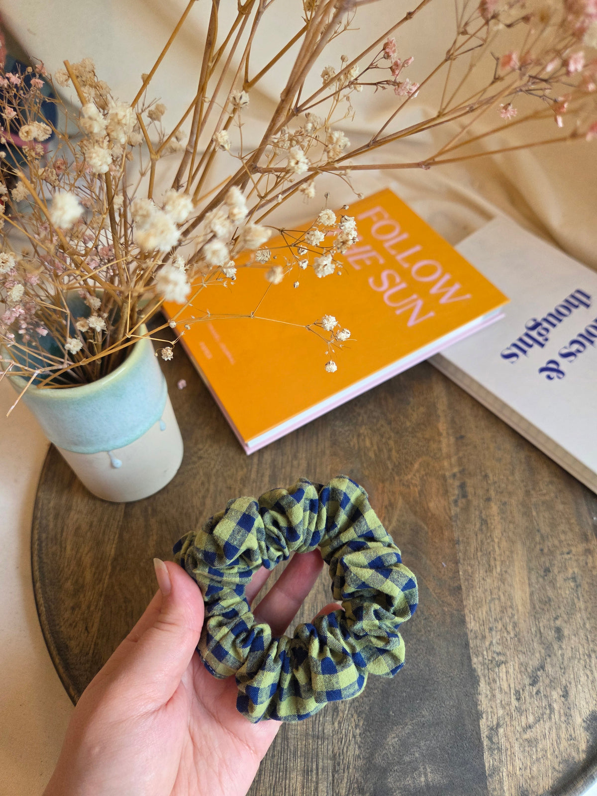 Herbst Scrunchies, grün/blau kariert, groß und mini
