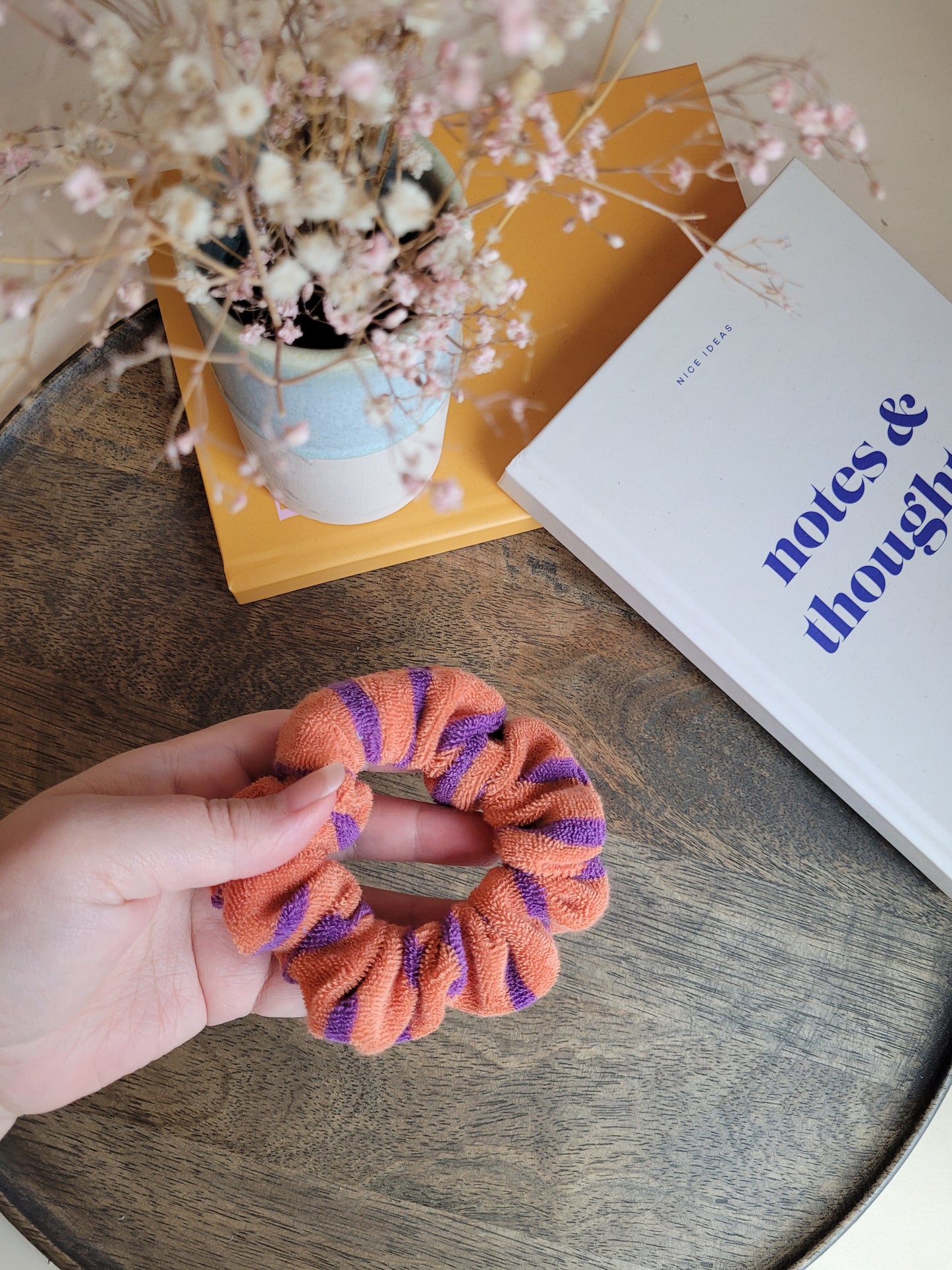 Skinny Frottee Scrunchie, gestreifte Handtuch Haargummis