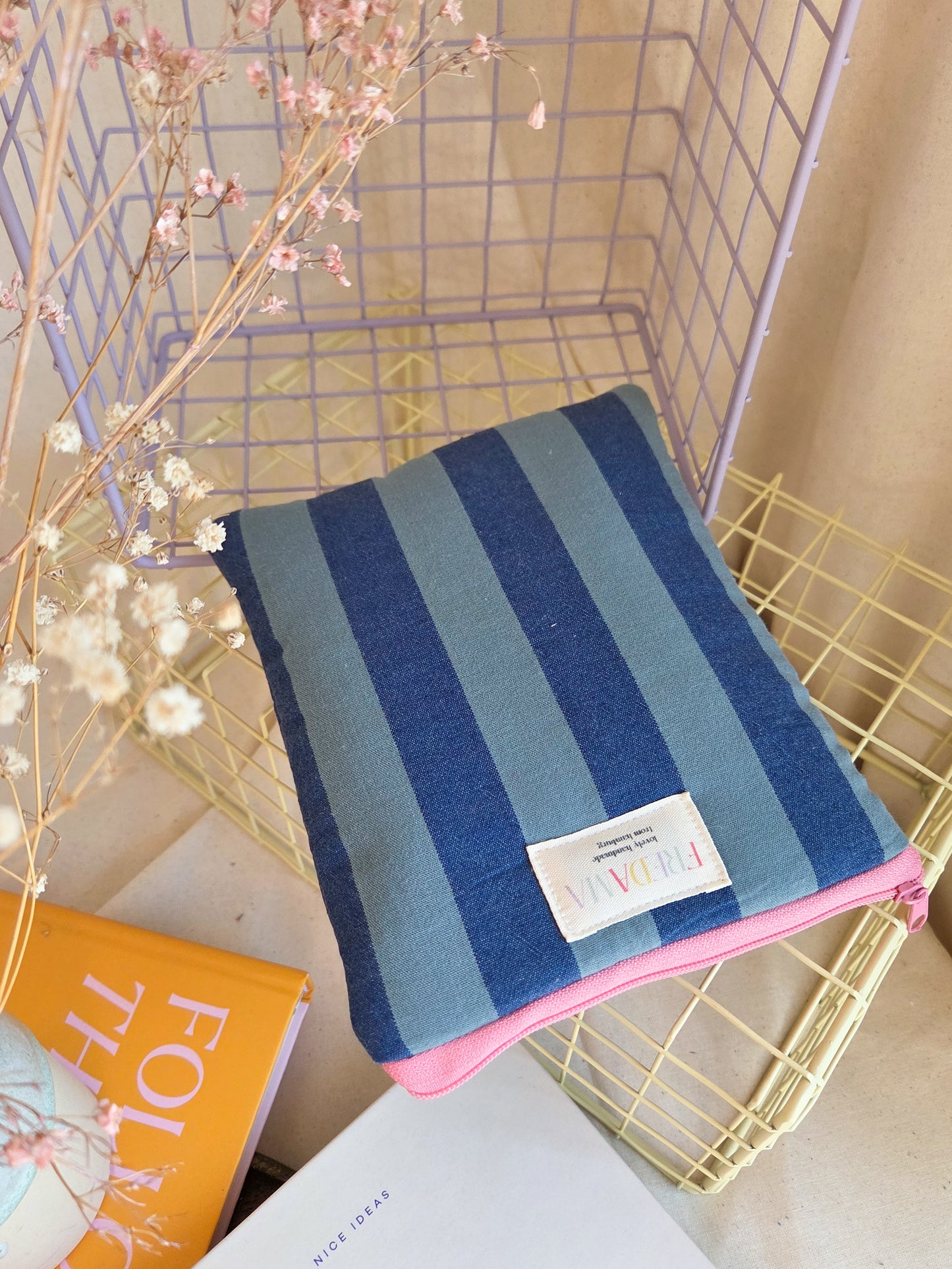 E-Reader / Laptop Tasche blaue Streifen, E-Book-Hülle mit Zipper, karierte / gestreifte Tasche für dein Notebook