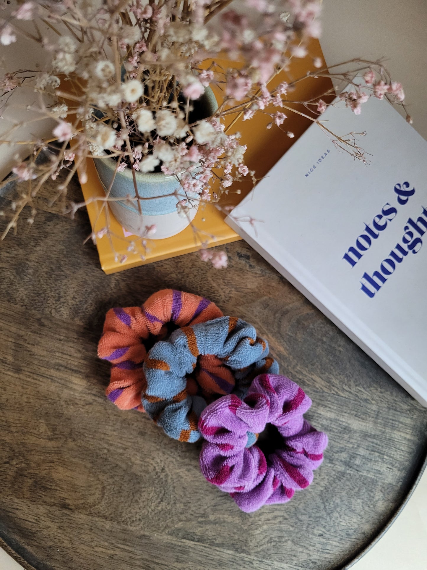 Skinny Frottee Scrunchie, gestreifte Handtuch Haargummis