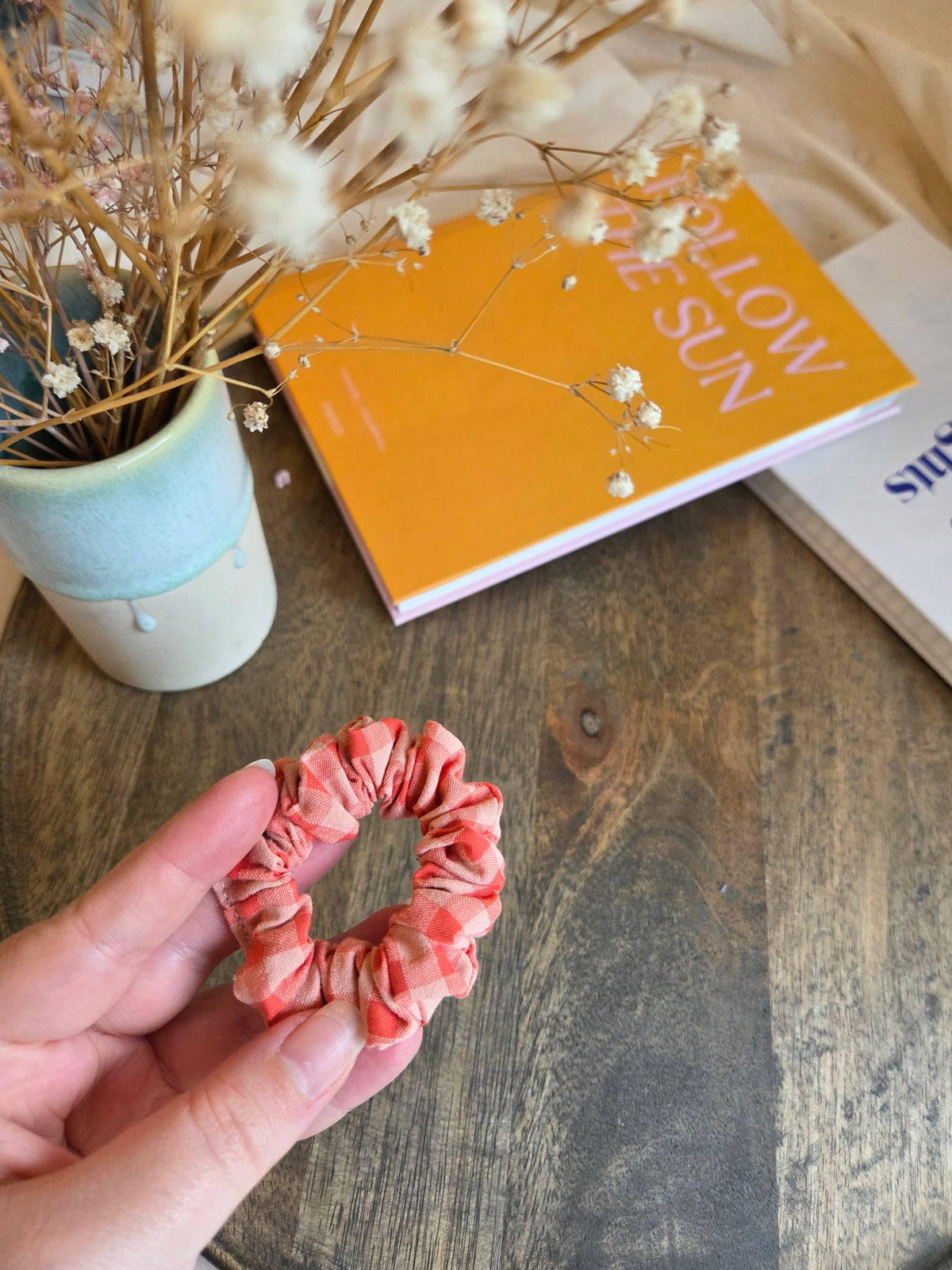 Herbst Scrunchies, orange kariert, groß und mini