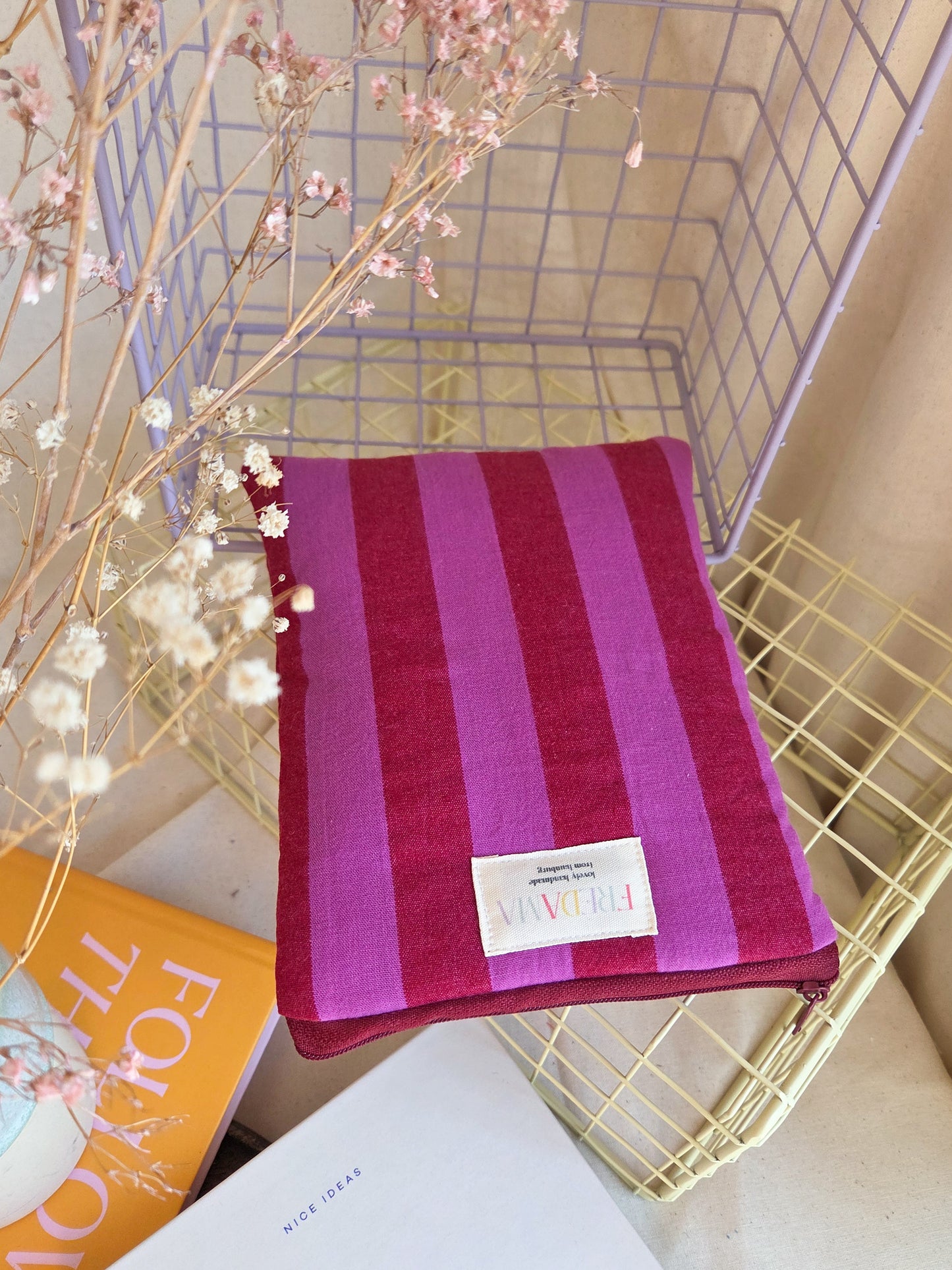 E-Reader / Laptop Tasche pinke Streifen, E-Book-Hülle mit Zipper, karierte / gestreifte Tasche für dein Notebook