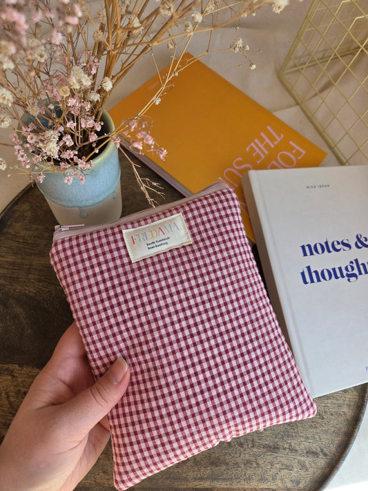 E-Reader / Laptop Tasche rosa/weinrot kariert, E-Book-Hülle mit Zipper, karierte / gestreifte Tasche für dein Notebook