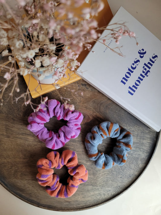Skinny Frottee Scrunchie, gestreifte Handtuch Haargummis