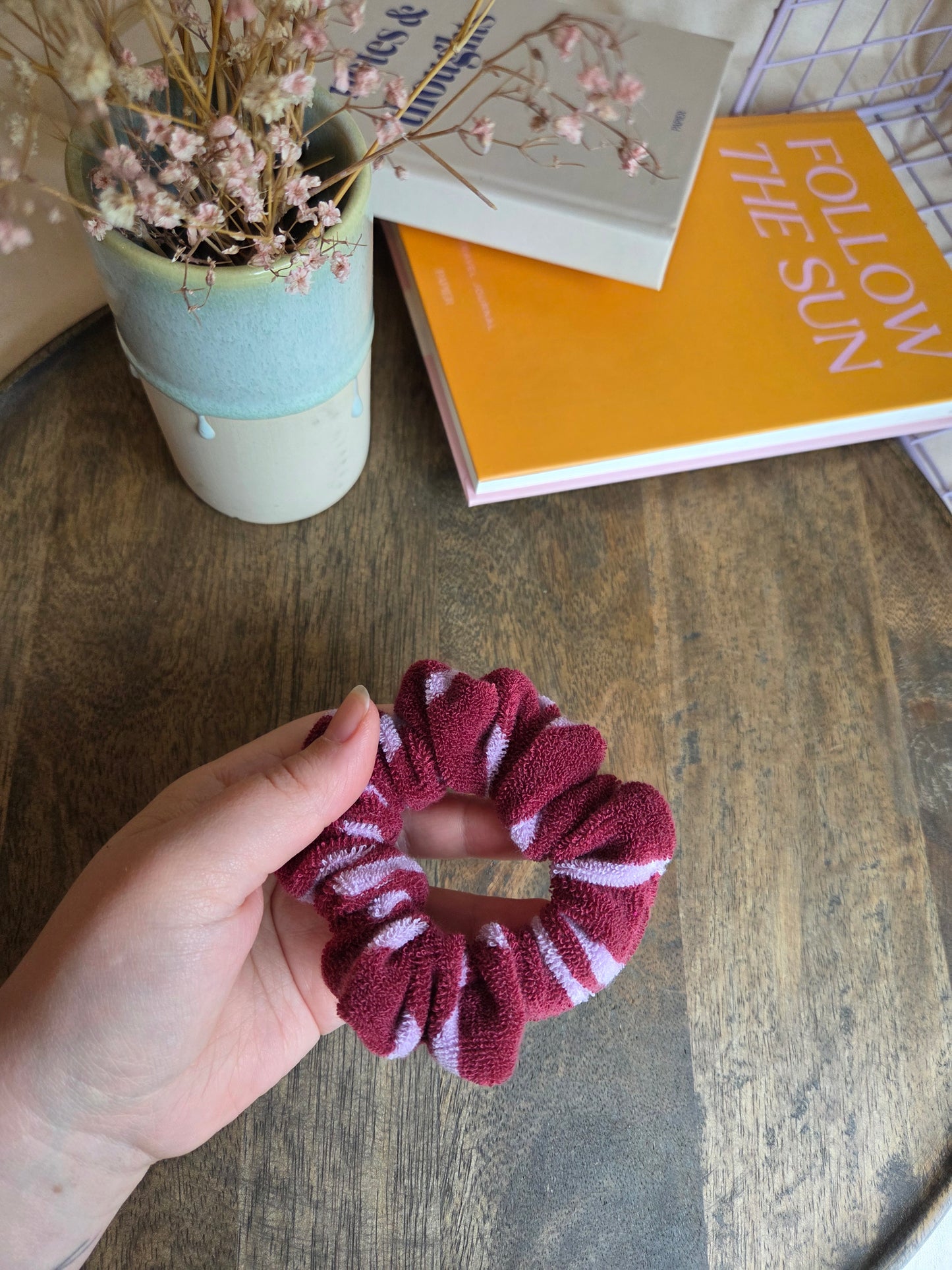 Skinny Frottee Scrunchie, gestreifte Handtuch Haargummis