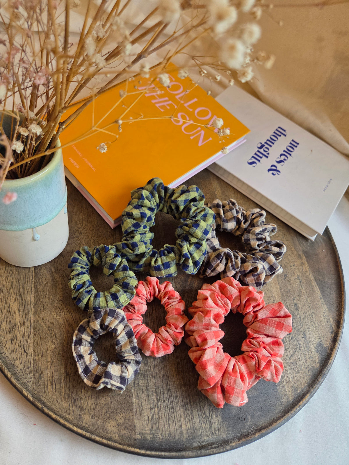 Herbst Scrunchies, grün/blau kariert, groß und mini