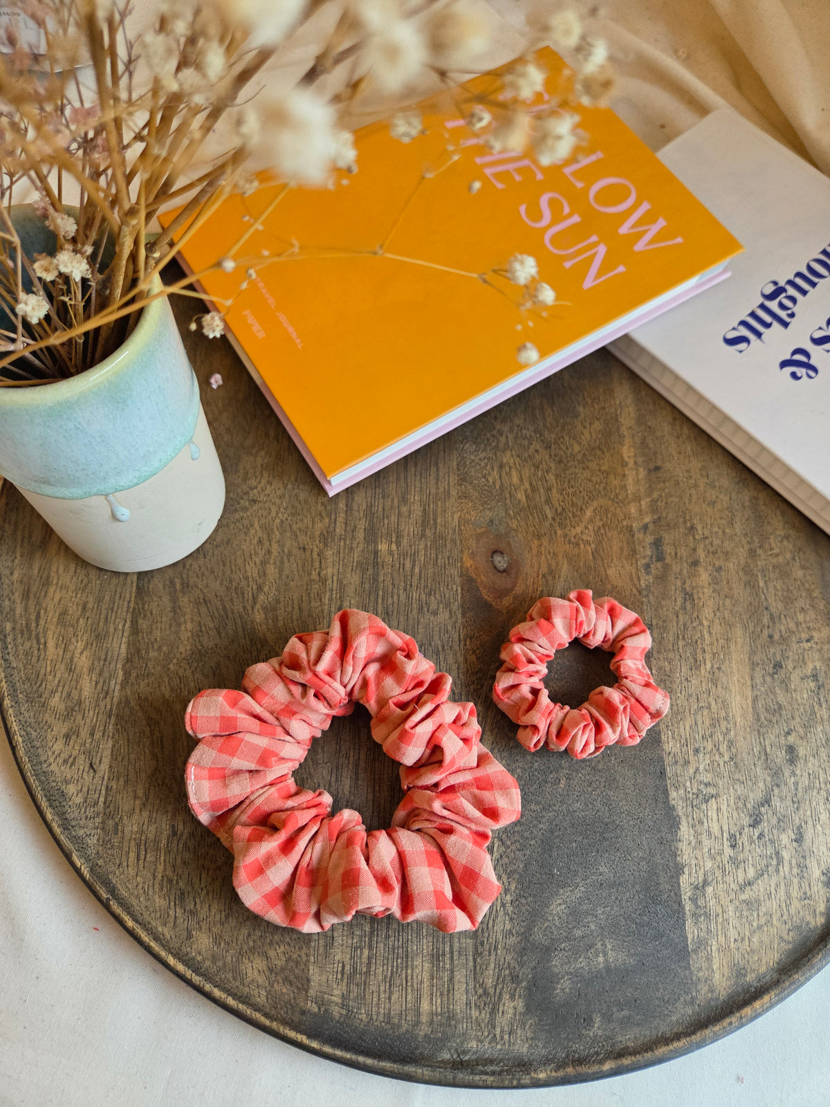 Herbst Scrunchies, orange kariert, groß und mini