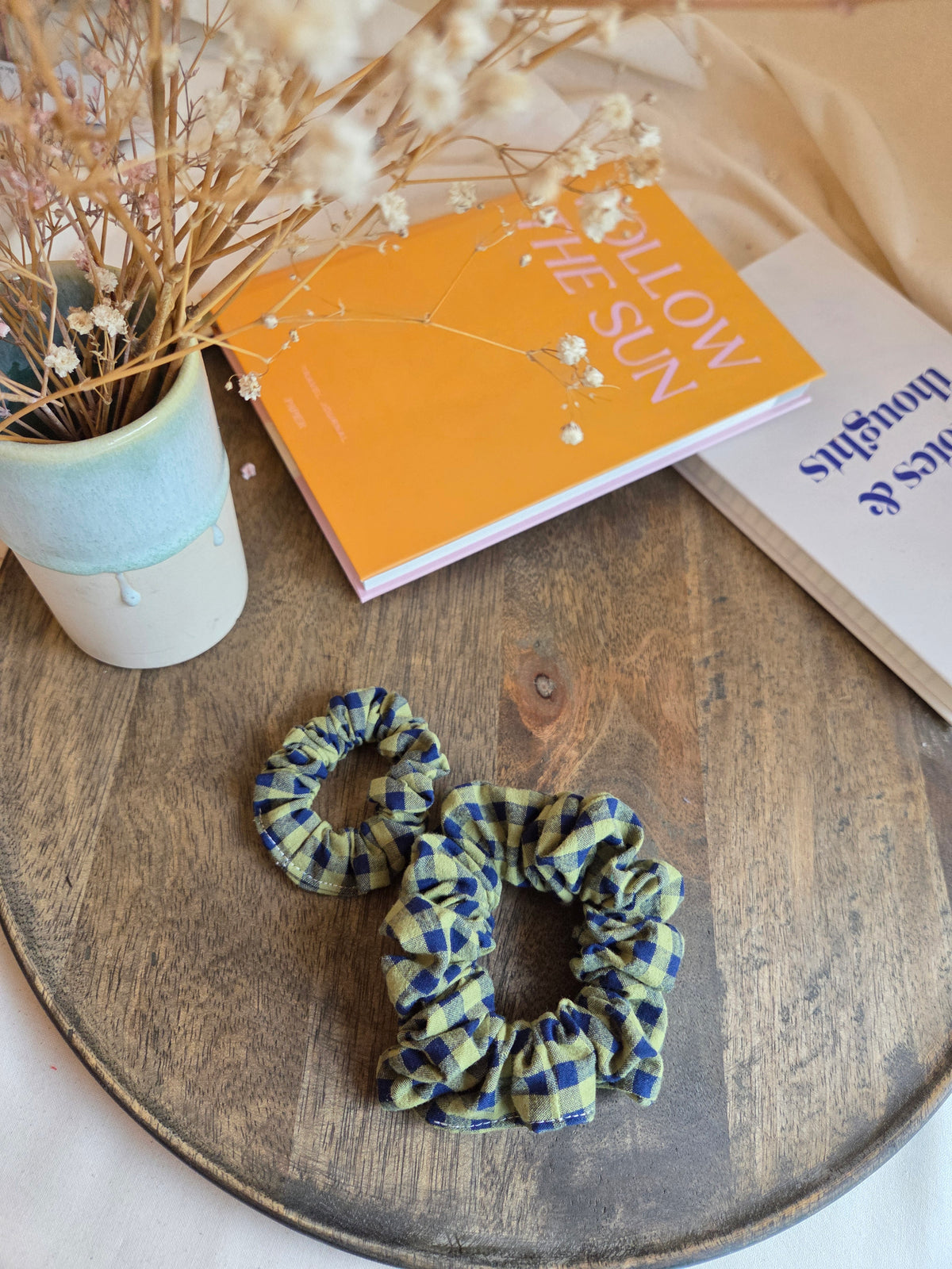 Herbst Scrunchies, grün/blau kariert, groß und mini