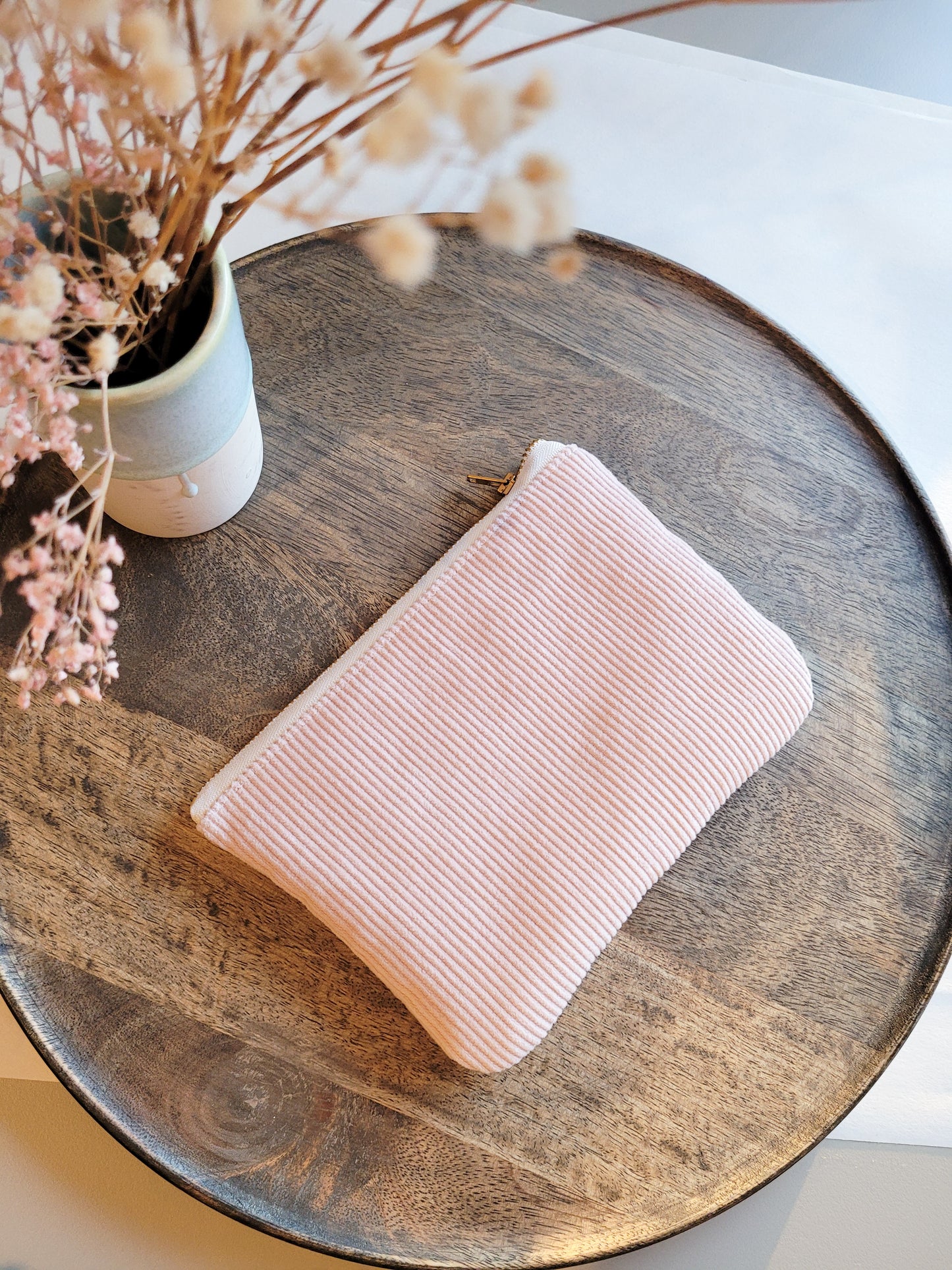 mittelgroße Cord Pouch in rosa mit Metall-Zipper - 20x13 cm