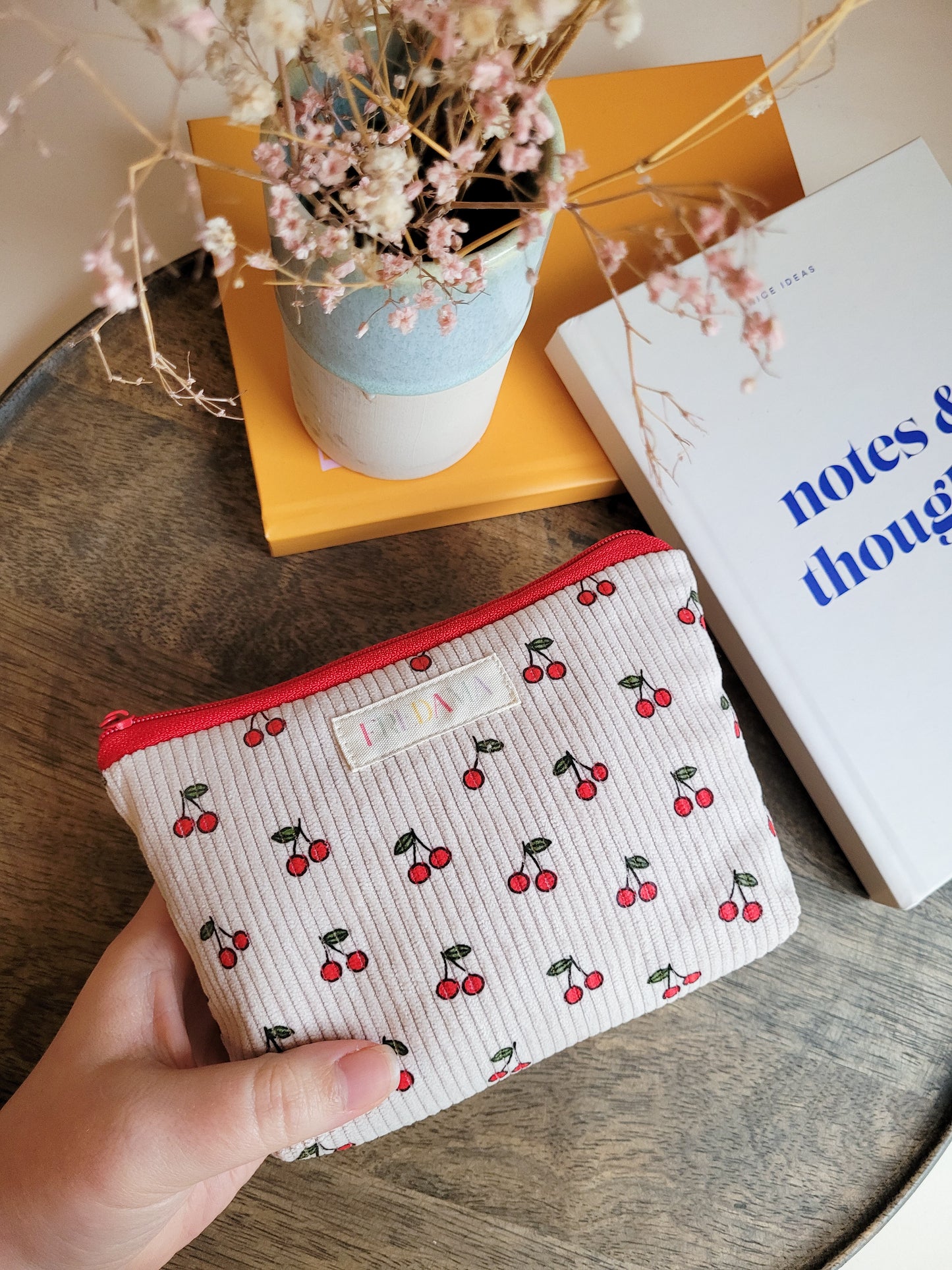 Kirschen Kosmetiktäschchen, Cord-Tasche mit Zipper, mehrere Größen